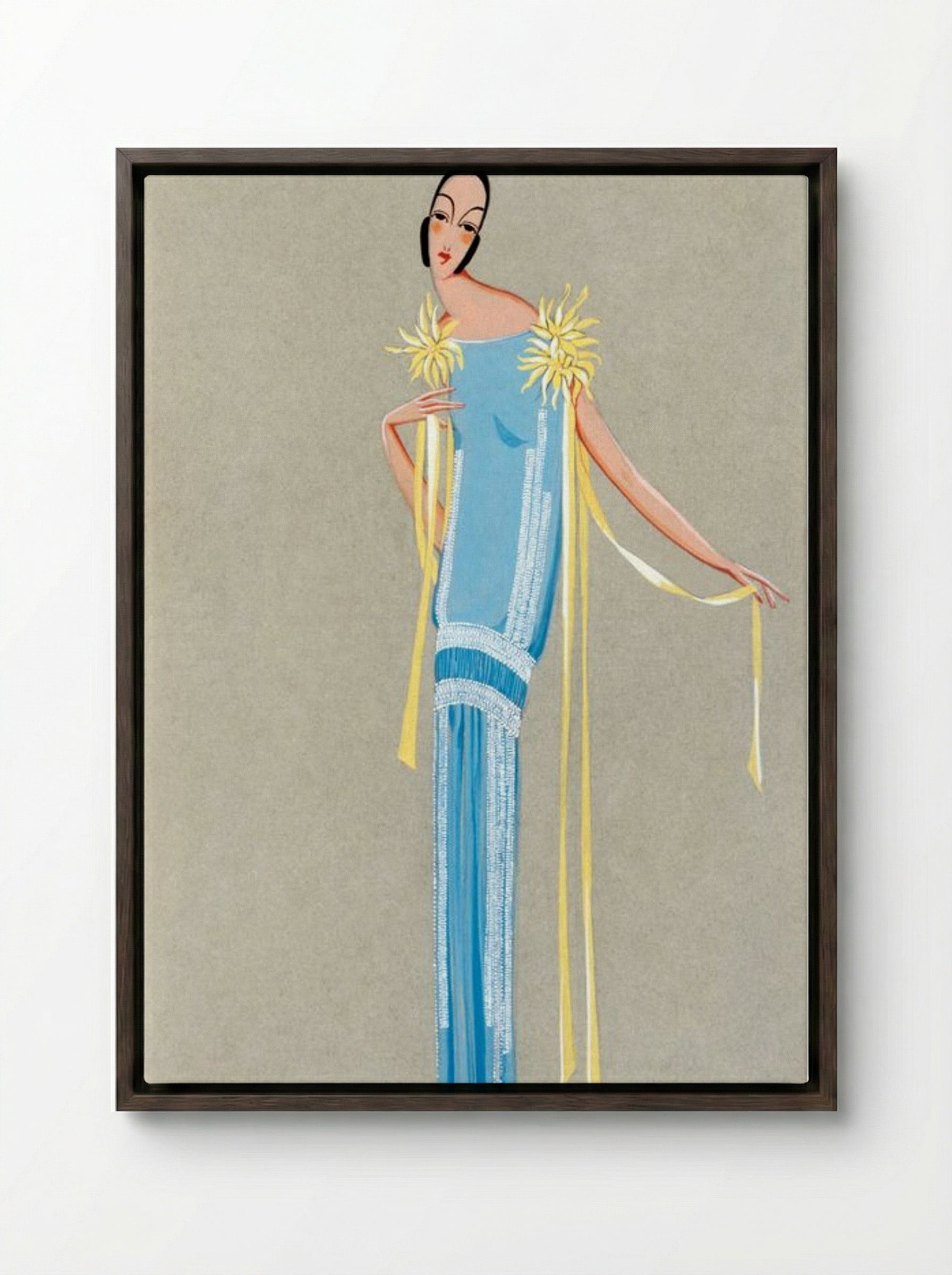 Design for 'L'Accroche-Coeur' Summer Dress, 1924 - Fine Art Print - Framed Canvas Dark Wood