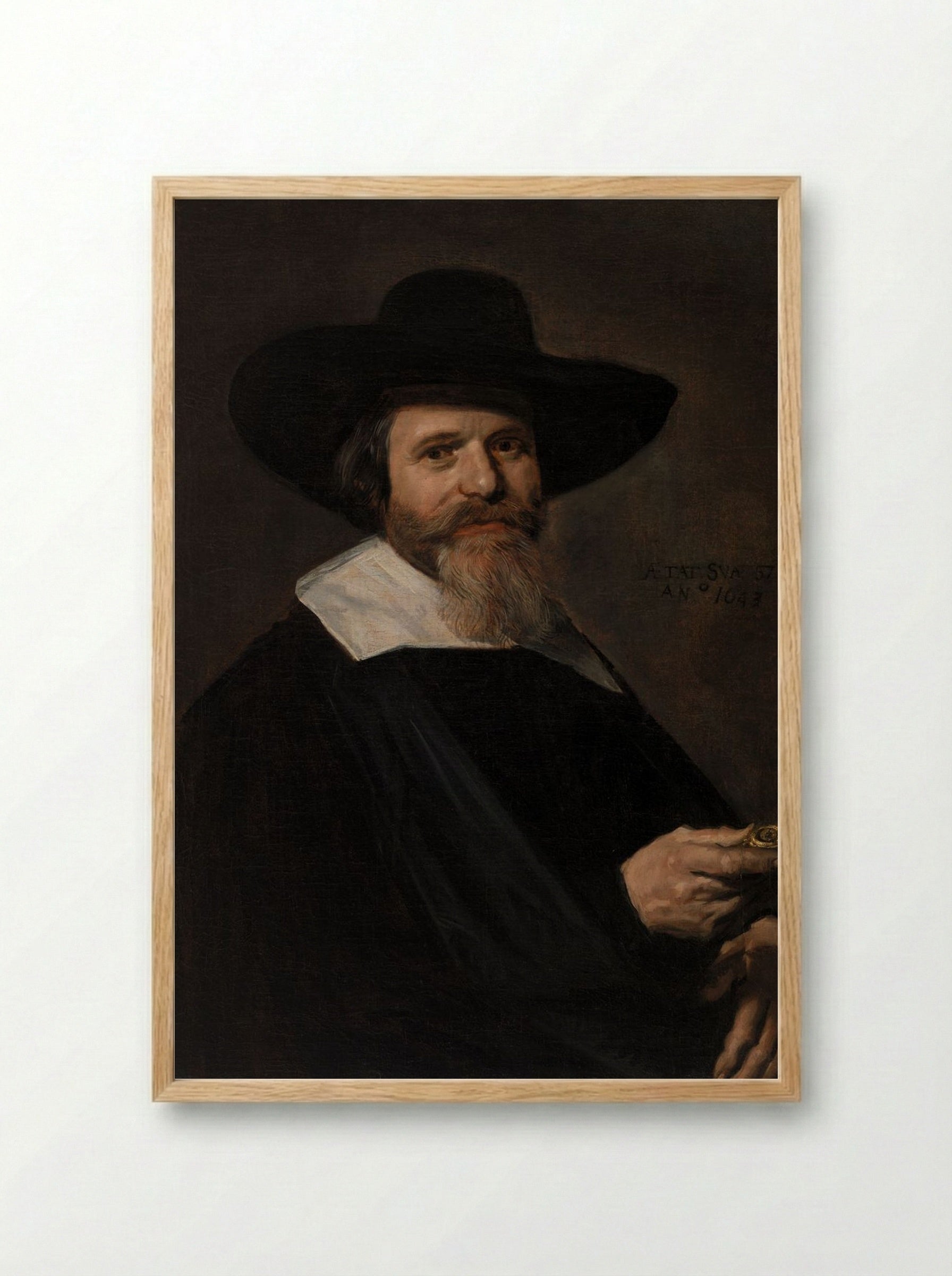 Portrait of a Man Holding a Watch - Frans Hals - Framed Print Wood