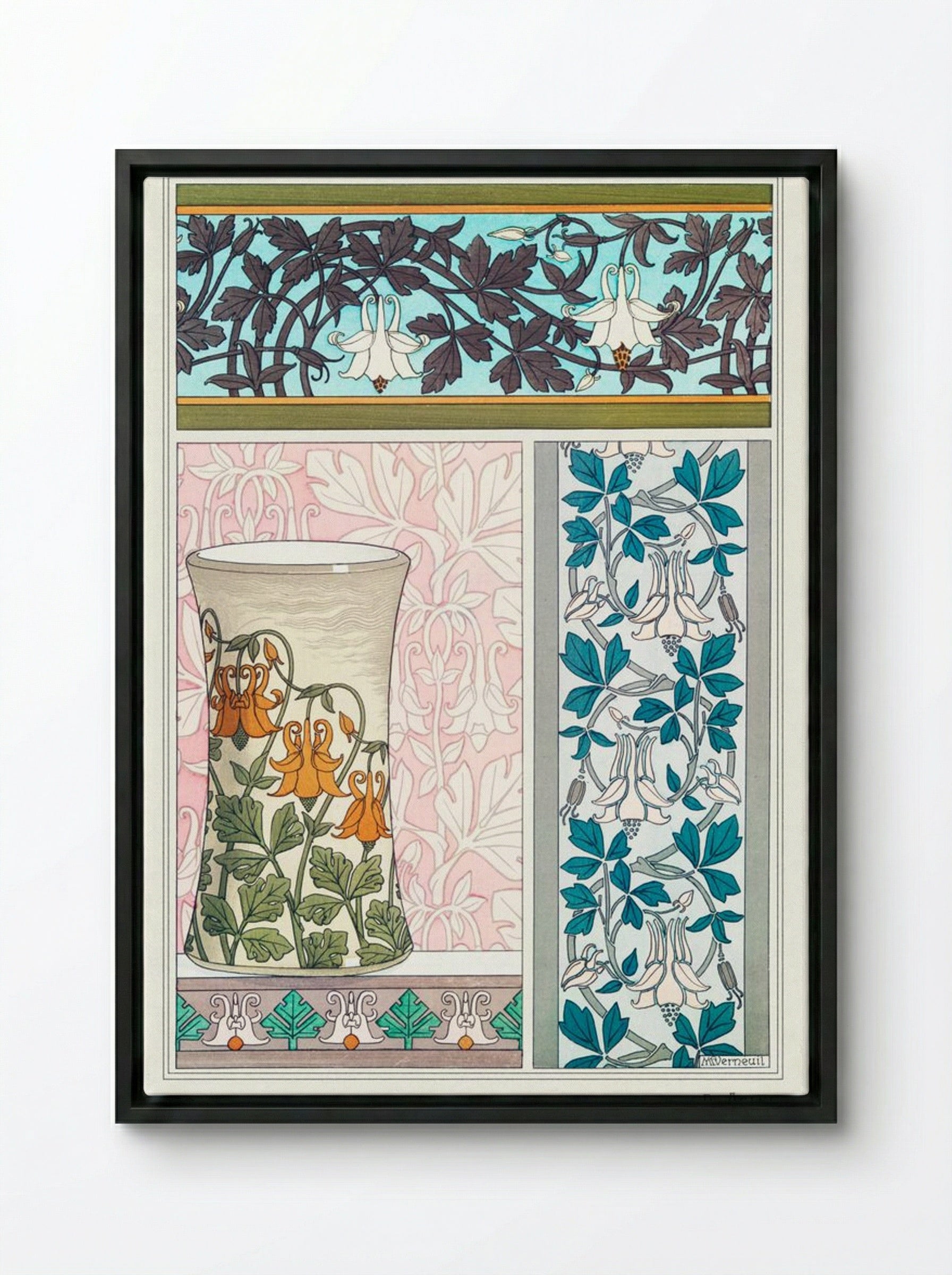 Ancolie (Columbine) from La Plante et ses Applications ornementales - Maurice Pillard Verneuil - Framed Canvas Black