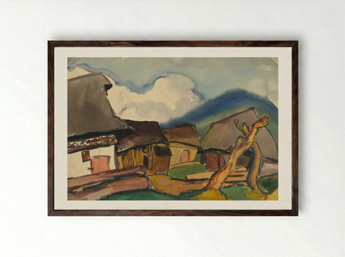 Village Scene - Zolo Palugyay - Framed Print Dark Wood