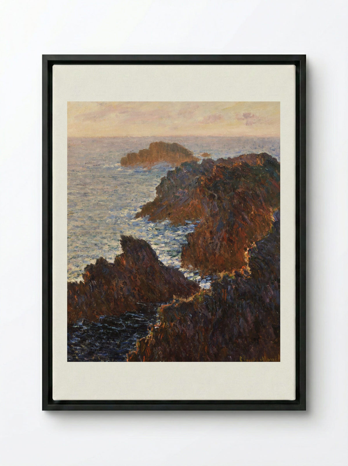 Rocks at Belle-Île, Port-Domois - Claude Monet - Framed Canvas Black