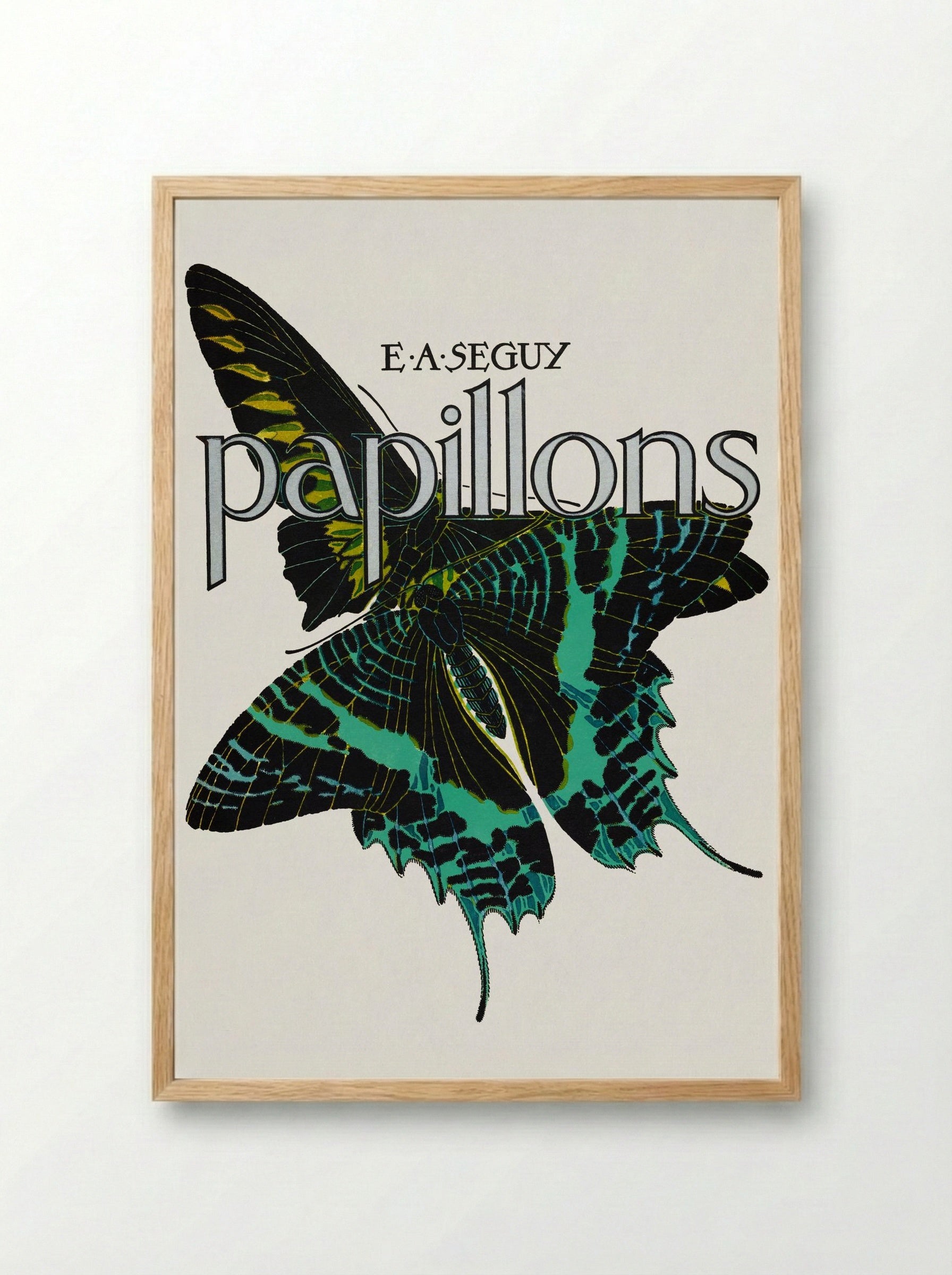 Papillons, Plate No. 1 (Teal and Black Butterfly) - Émile-Allain Séguy - Framed Print Wood