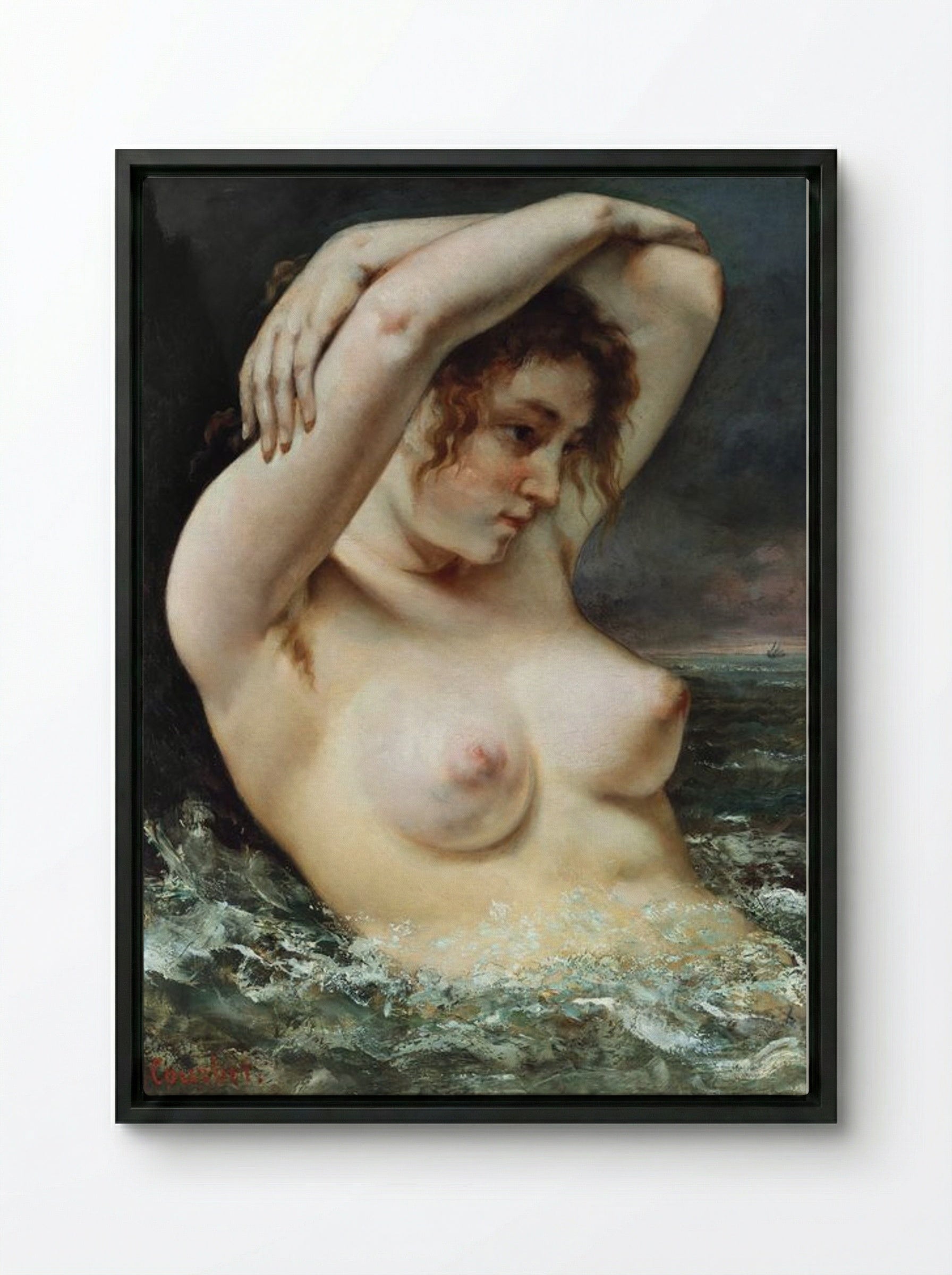 The Woman in the Waves - Gustave Courbet - Framed Canvas Black