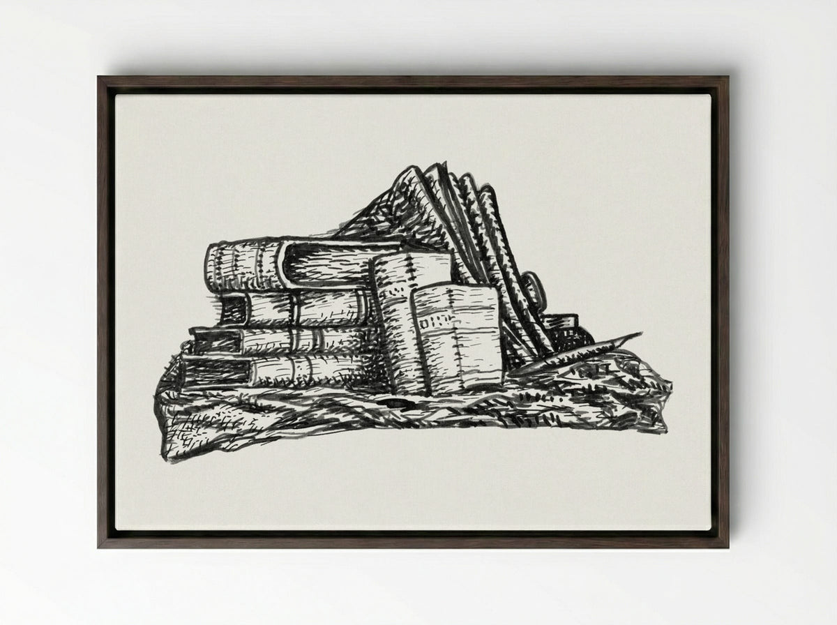 Stack of Books and Stationery - Leo Gestel - Framed Canvas Dark Wood