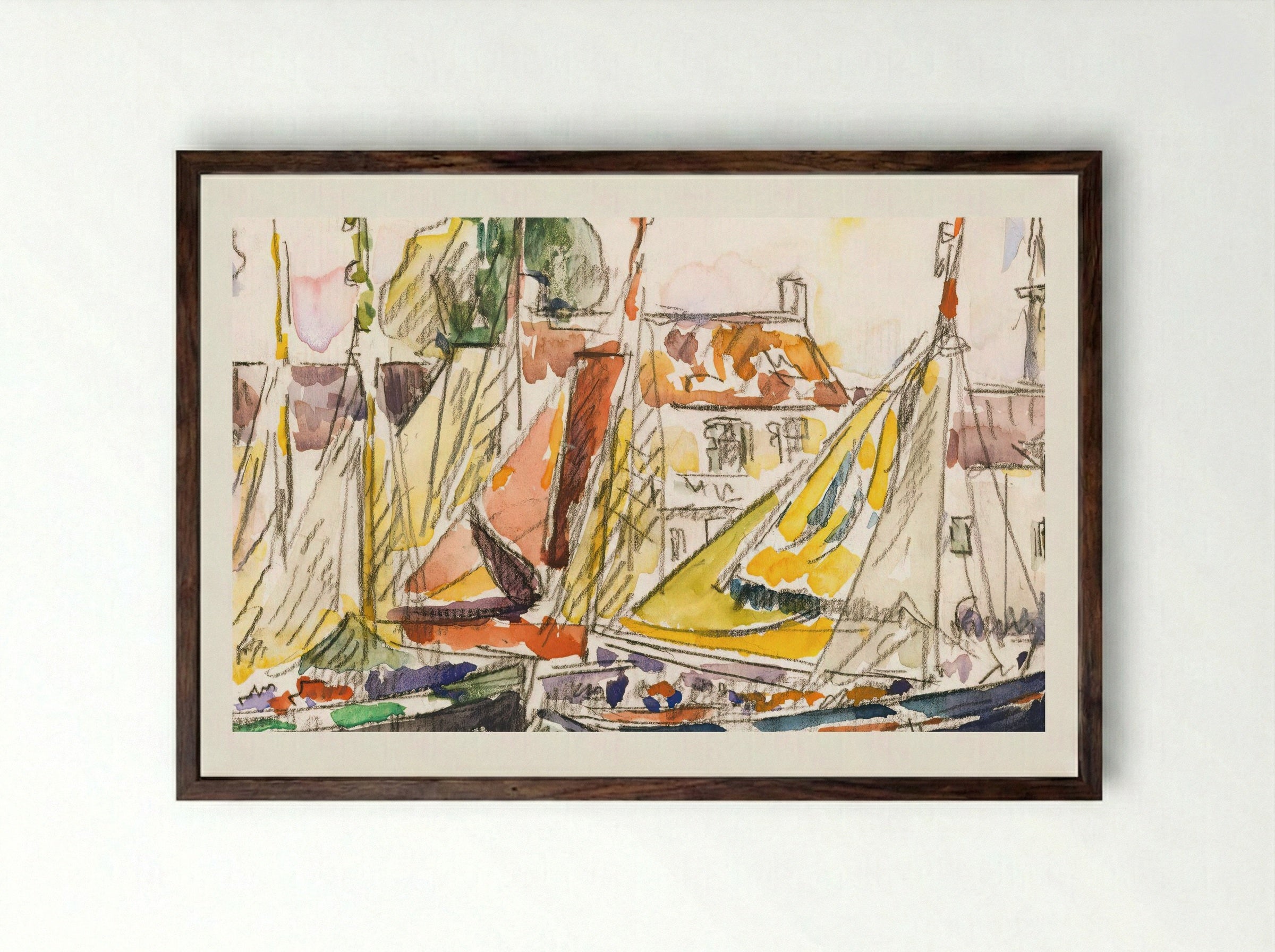 Le Pouliguen, Fishing Boats - Paul Signac - Framed Print Dark Wood