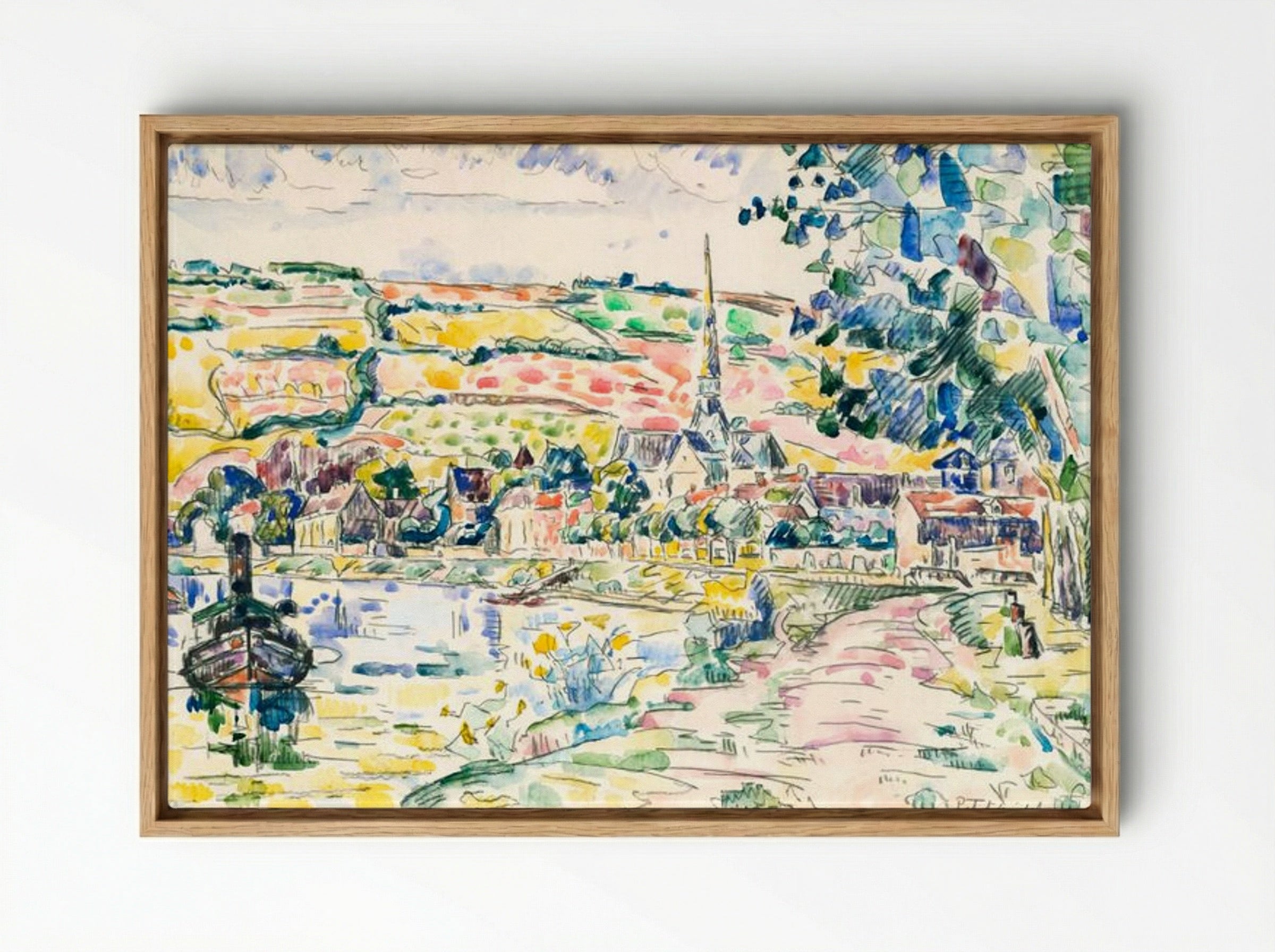 Petit Andely, The River Bank - Paul Signac - Framed Canvas Wood
