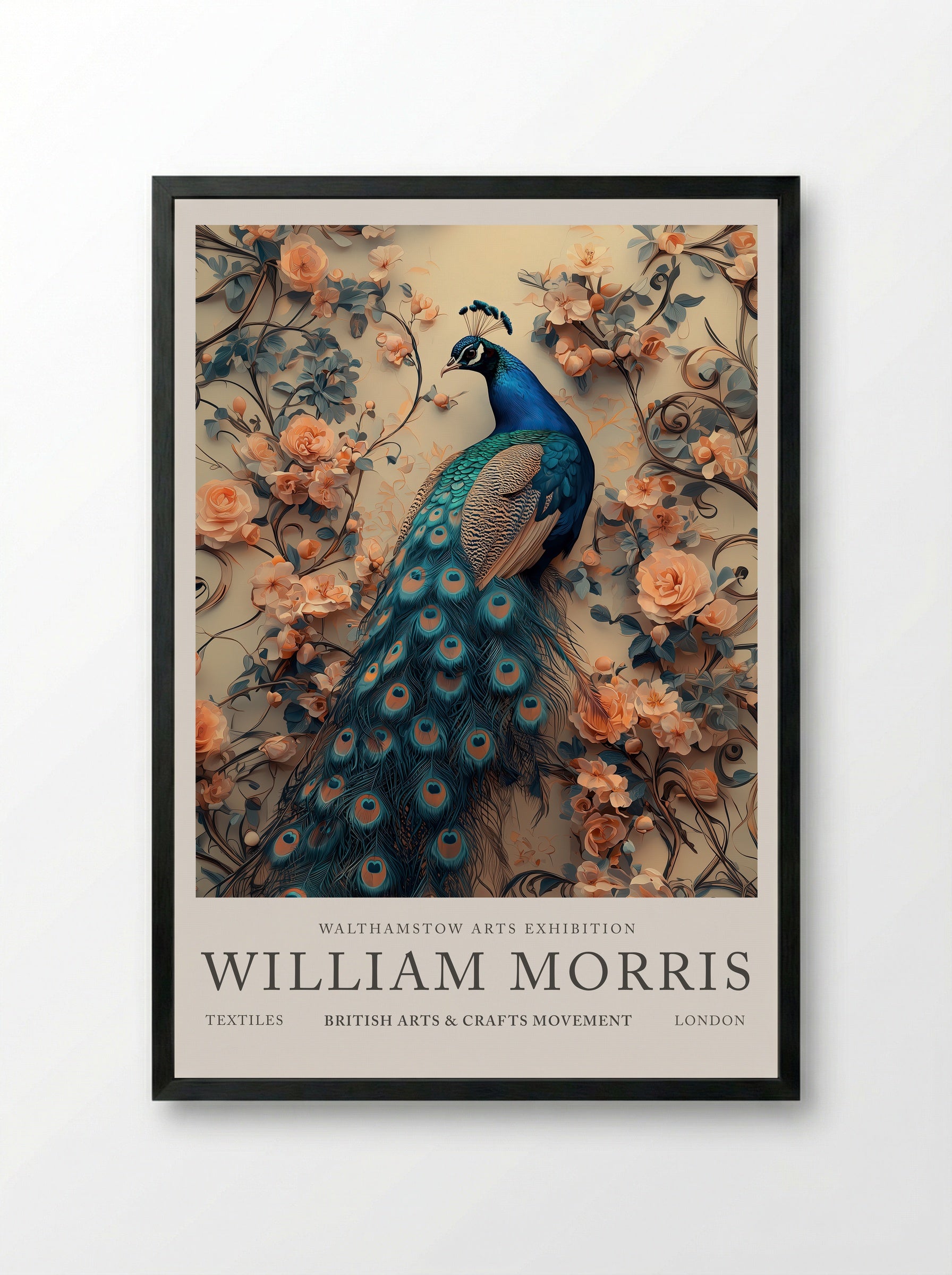 Peacock Splendor - William Morris - Framed Print Black