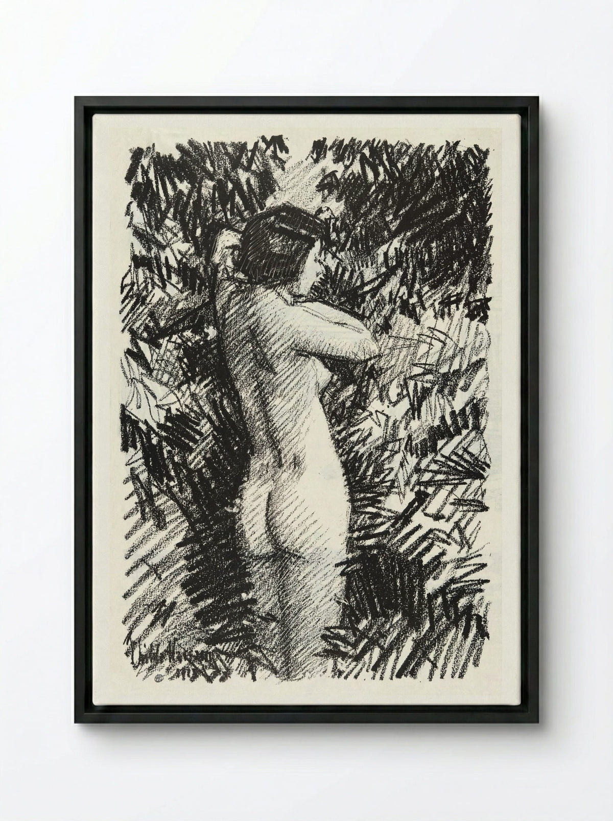 Nude in Landscape - Childe Hassam - Framed Canvas Black
