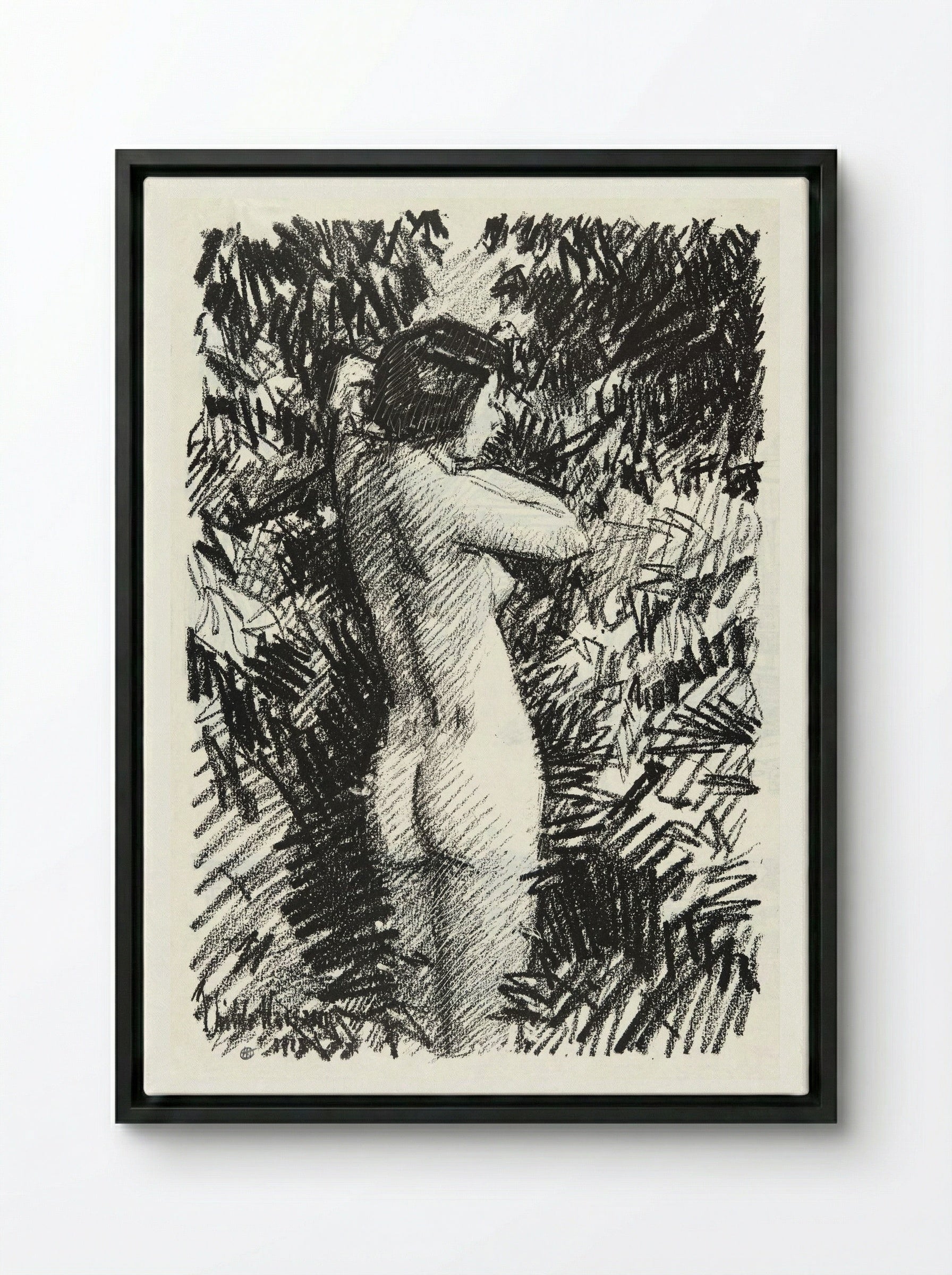Nude in Landscape - Childe Hassam - Framed Canvas Black