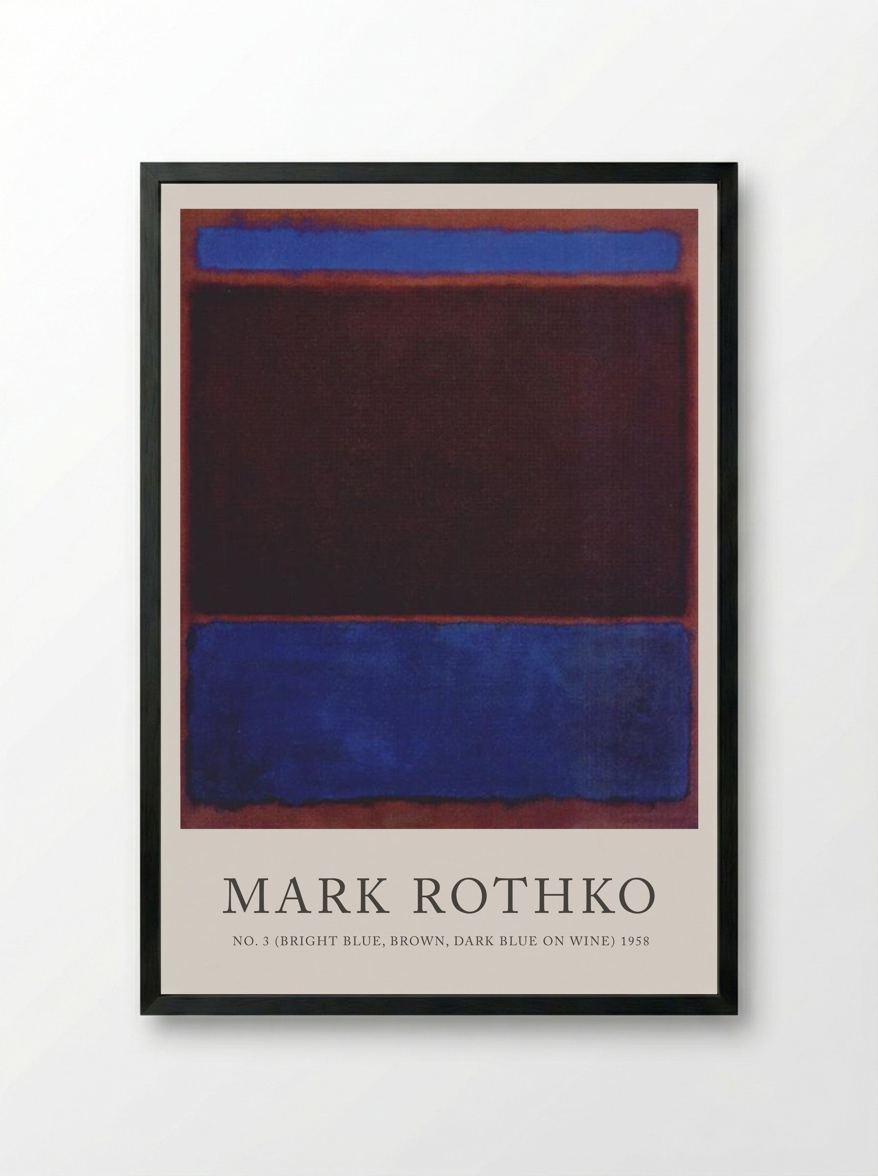No. 3 (Bright Blue, Brown, Dark Blue on Wine) - Mark Rothko - Framed Print Black