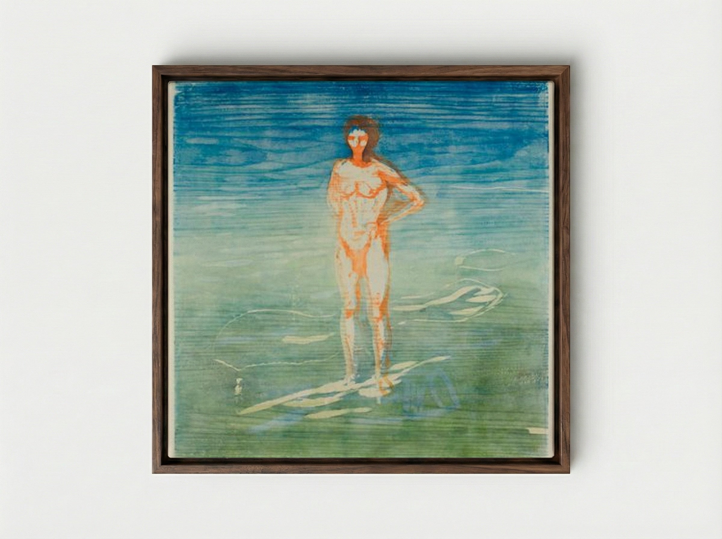 Man Bathing - Edvard Munch - Framed Canvas Dark Wood