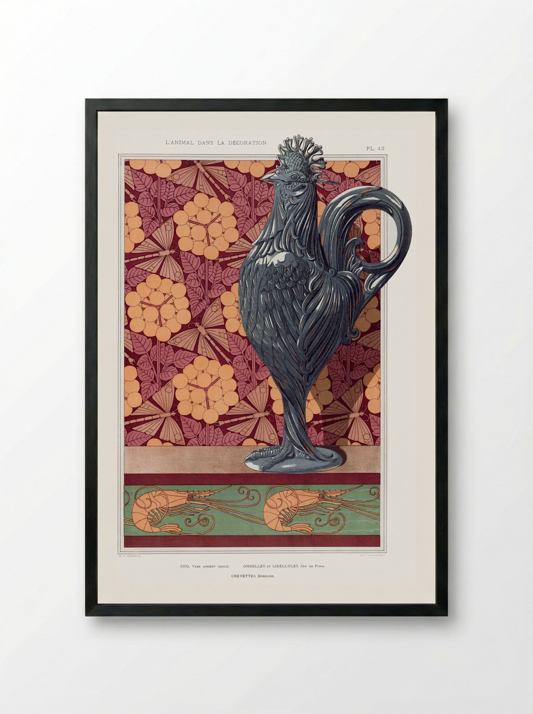 Crevettes, Bordure (from L'animal dans la décoration) - Maurice Pillard Verneuil - Framed Print Black