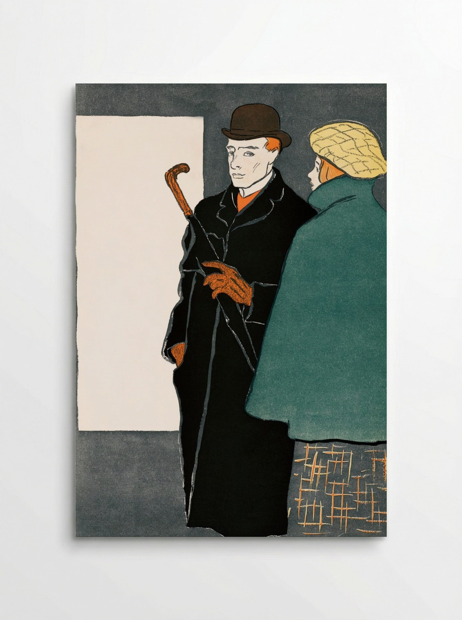 Man with Walking Stick and Woman - Edward Penfield - Poster