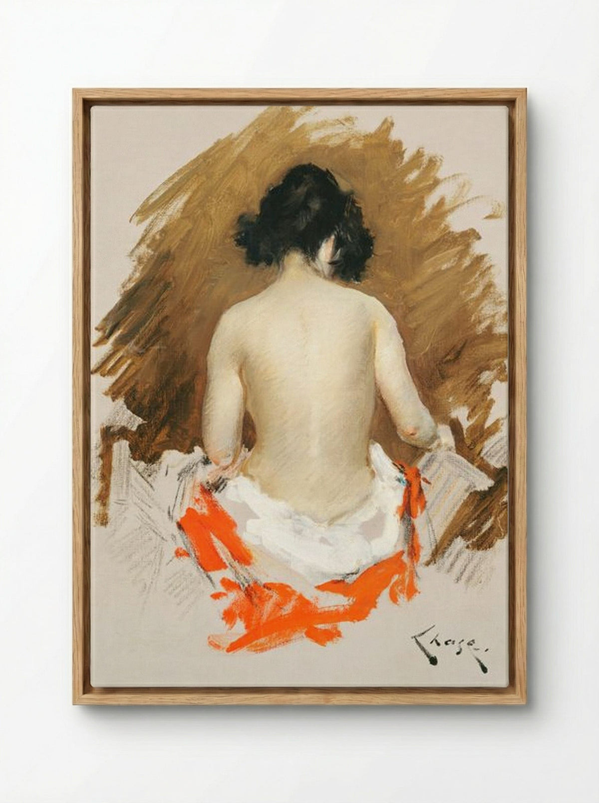 Nude with Kimono - William Merritt Chase - Framed Canvas Wood