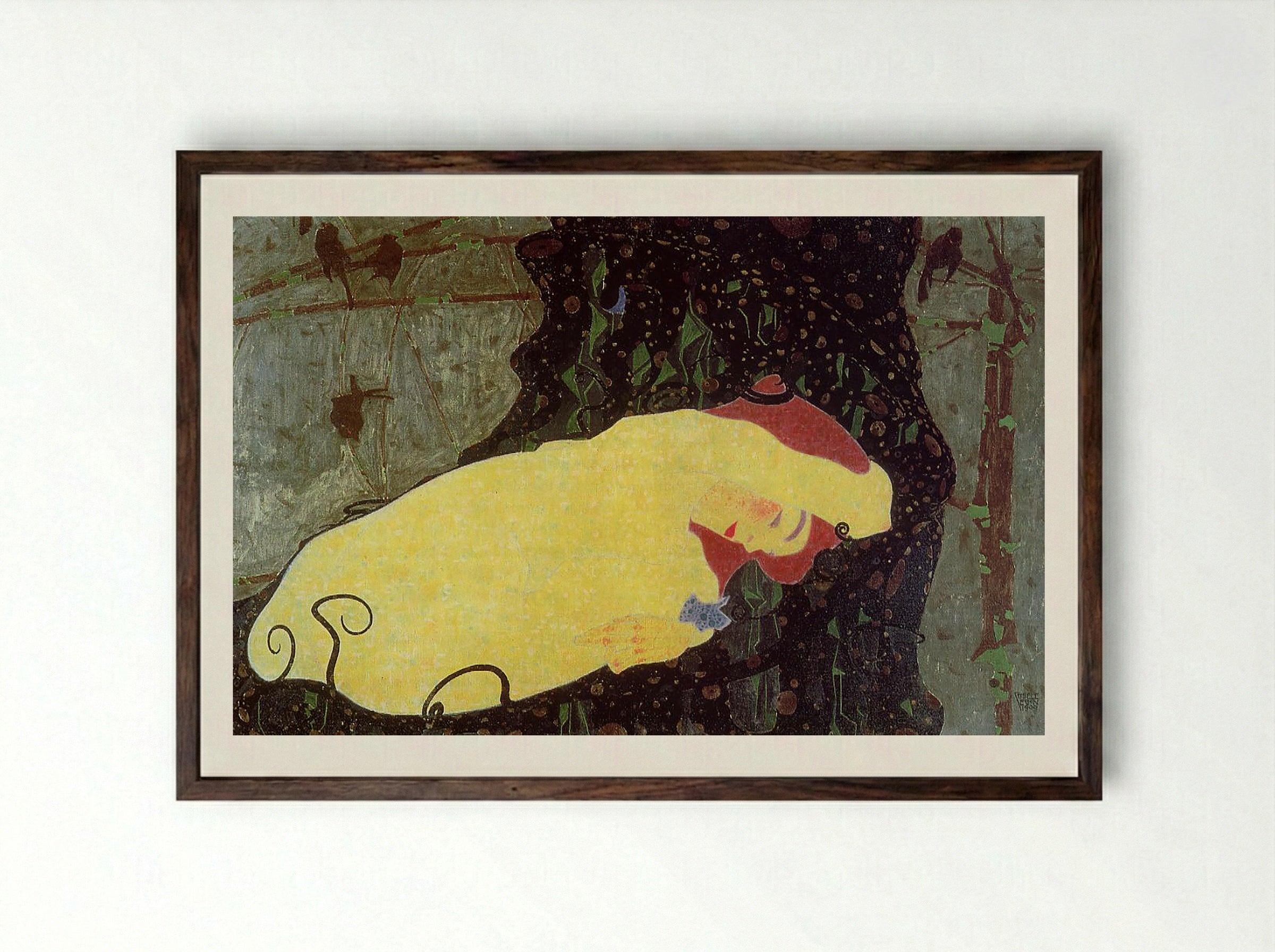Danaë - Gustav Klimt - Framed Print Dark Wood