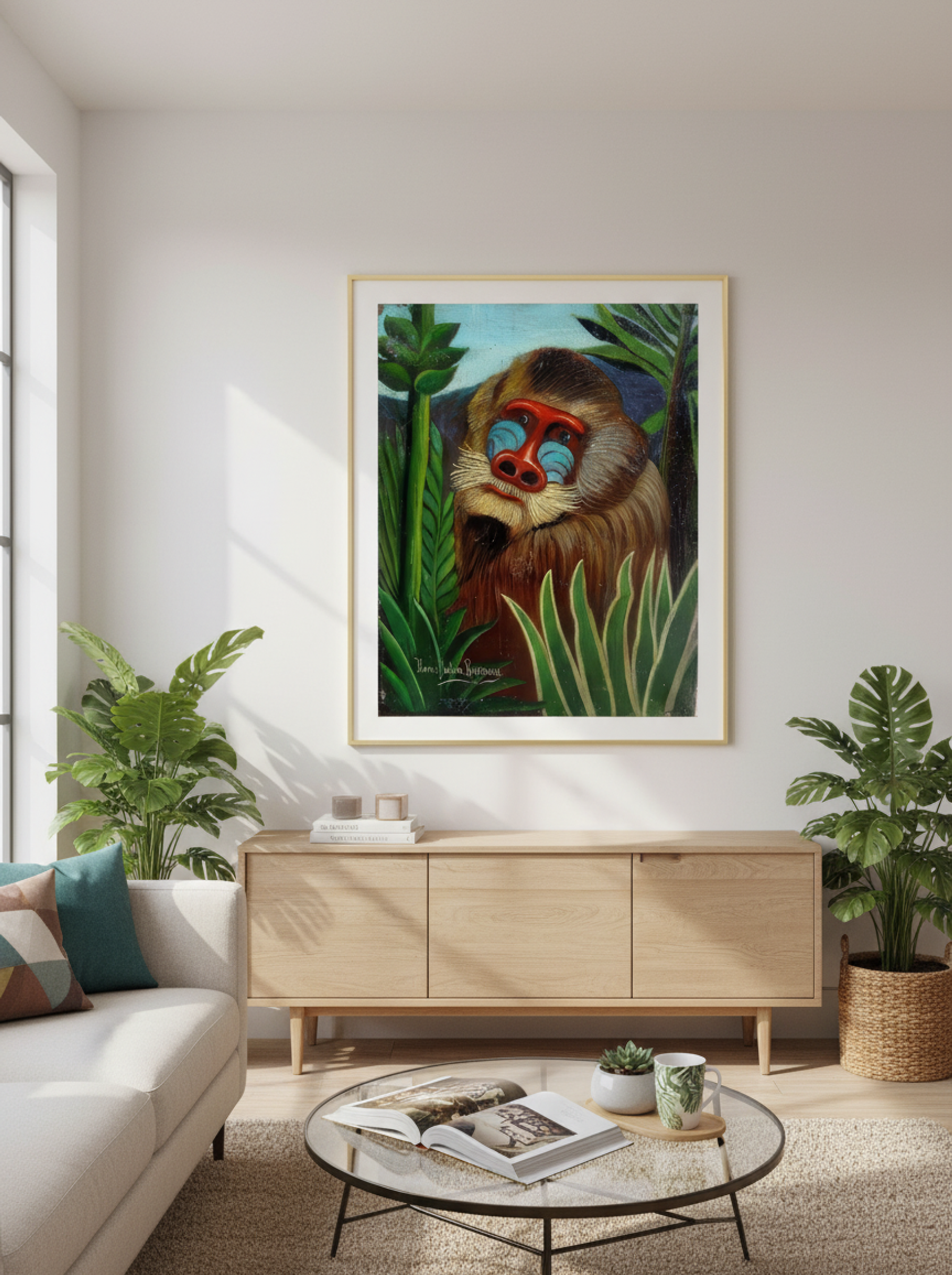 Mandrill in the Jungle by Henri Rousseau – Naïve Jungle Animal Art Print - Lifestyle