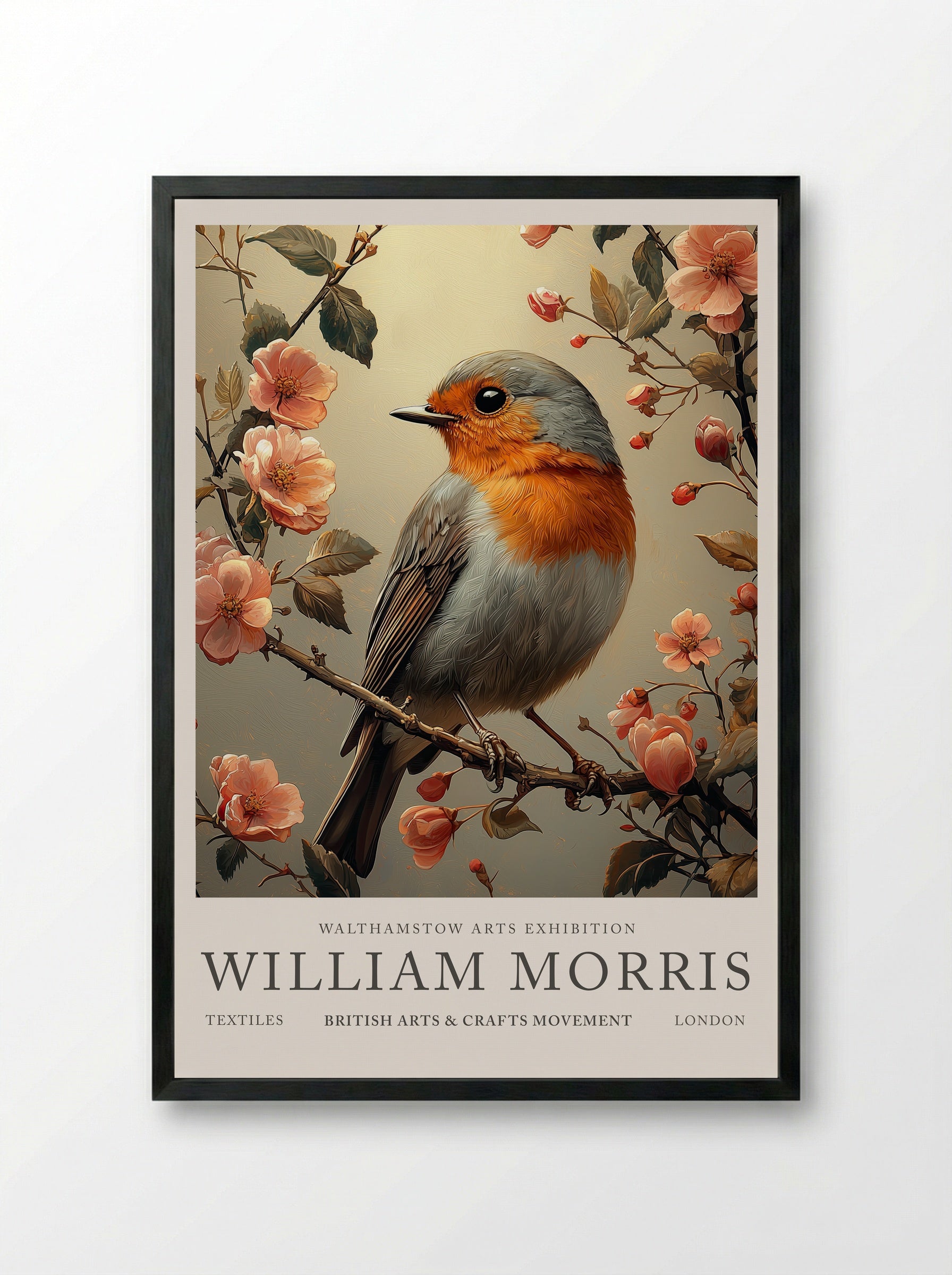 Robin Reflection - William Morris - Framed Print Black