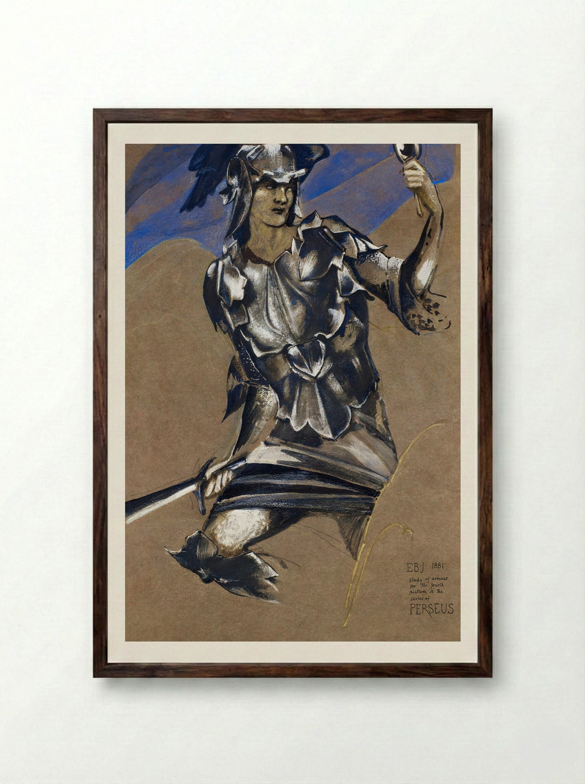 Study of Perseus in Armour for 'The Finding of Medusa' - Edward Burne-Jones - Framed Print Dark Wood