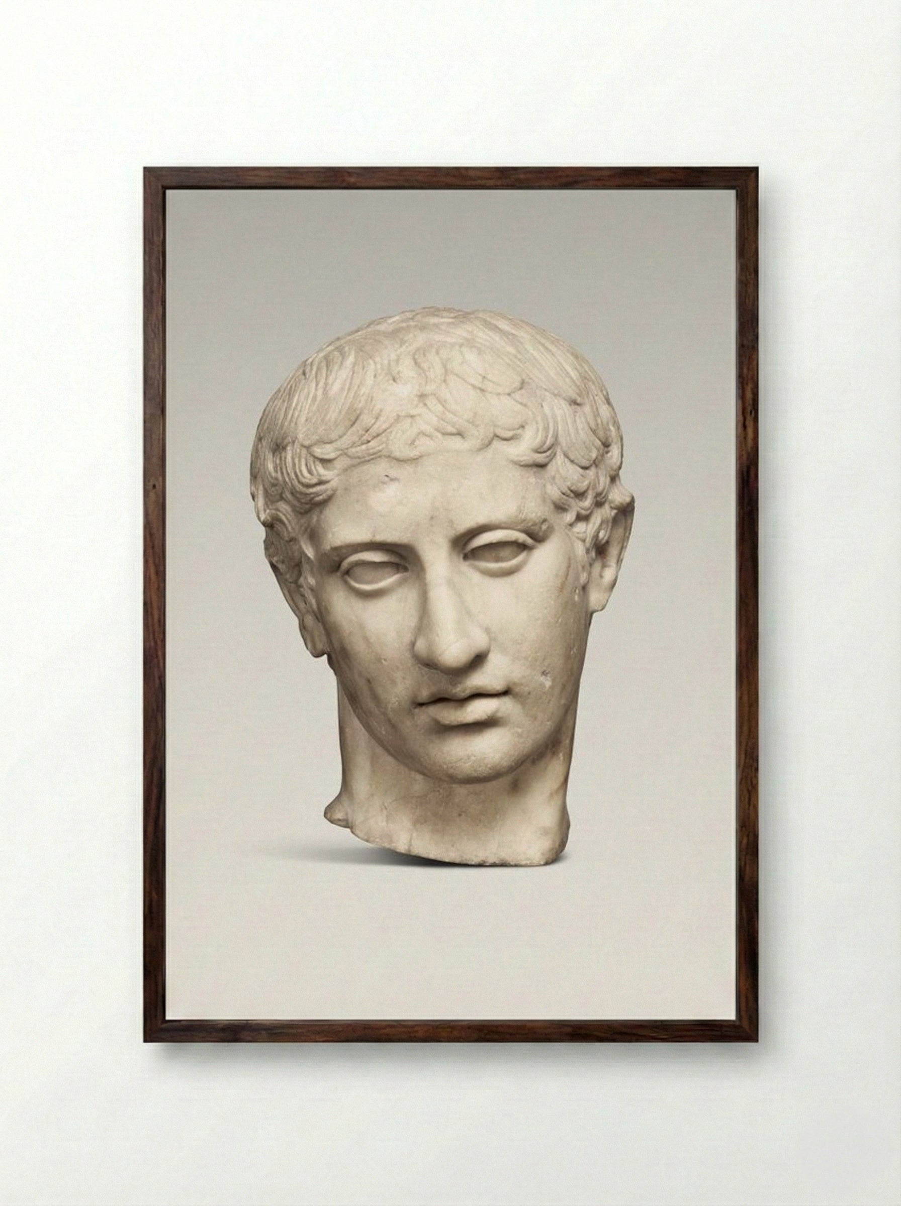 Marble Head of a Youth - Fine Art Print - Framed Print Dark Wood
