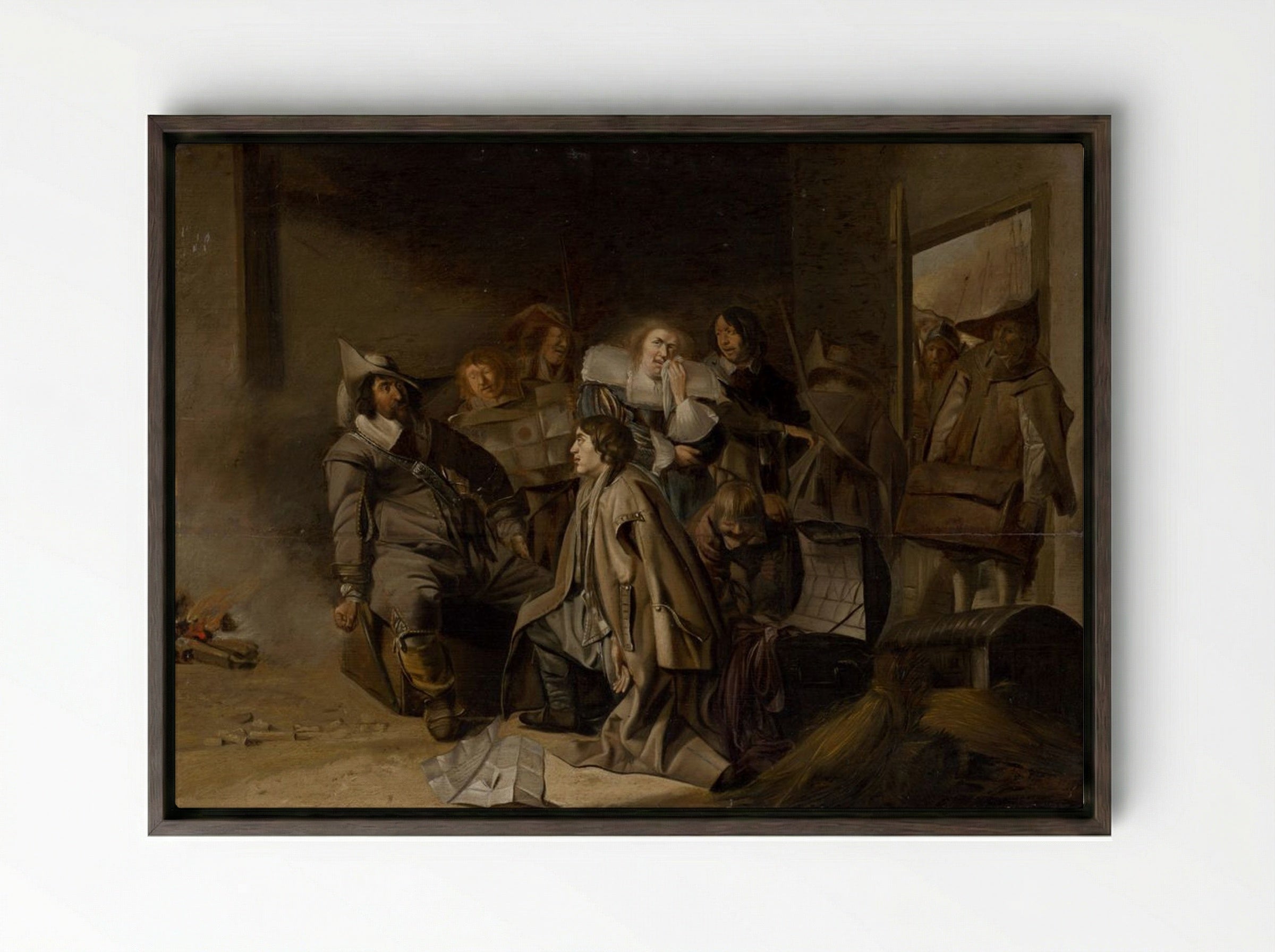 The Questioning of a Prisoner - Pieter Codde - Framed Canvas Dark Wood