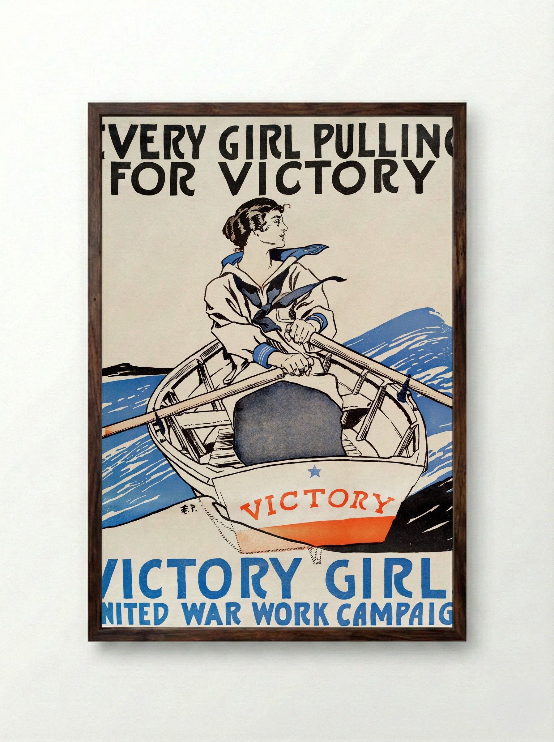 Every Girl Pulling for Victory - Edward Penfield - Framed Print Dark Wood