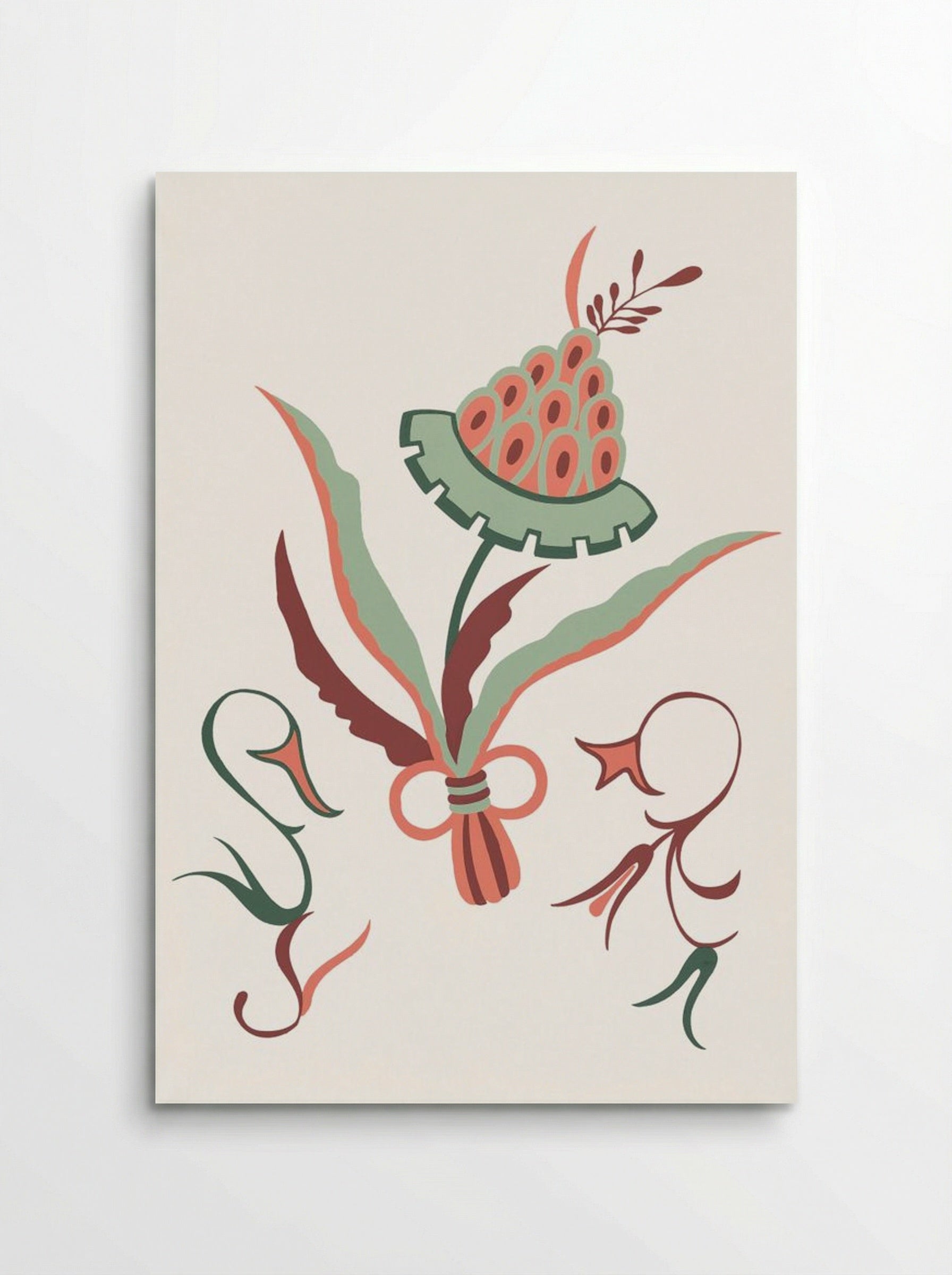 Floral Design with Swans - Fine Art Print - Poster