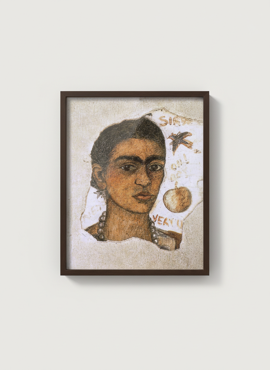 Self-Portrait (Very Ugly) - Frida Kahlo - Framed Print Dark Wood