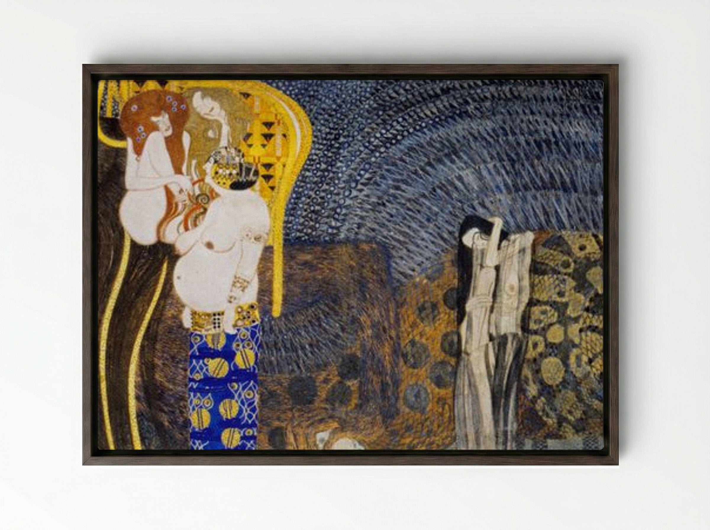 The Hostile Powers - Gustav Klimt - Framed Canvas Dark Wood