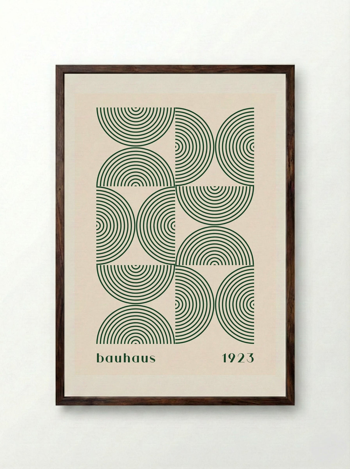 Bauhaus Halves & Lines – Green and Cream (1923) - Framed Print Dark Wood