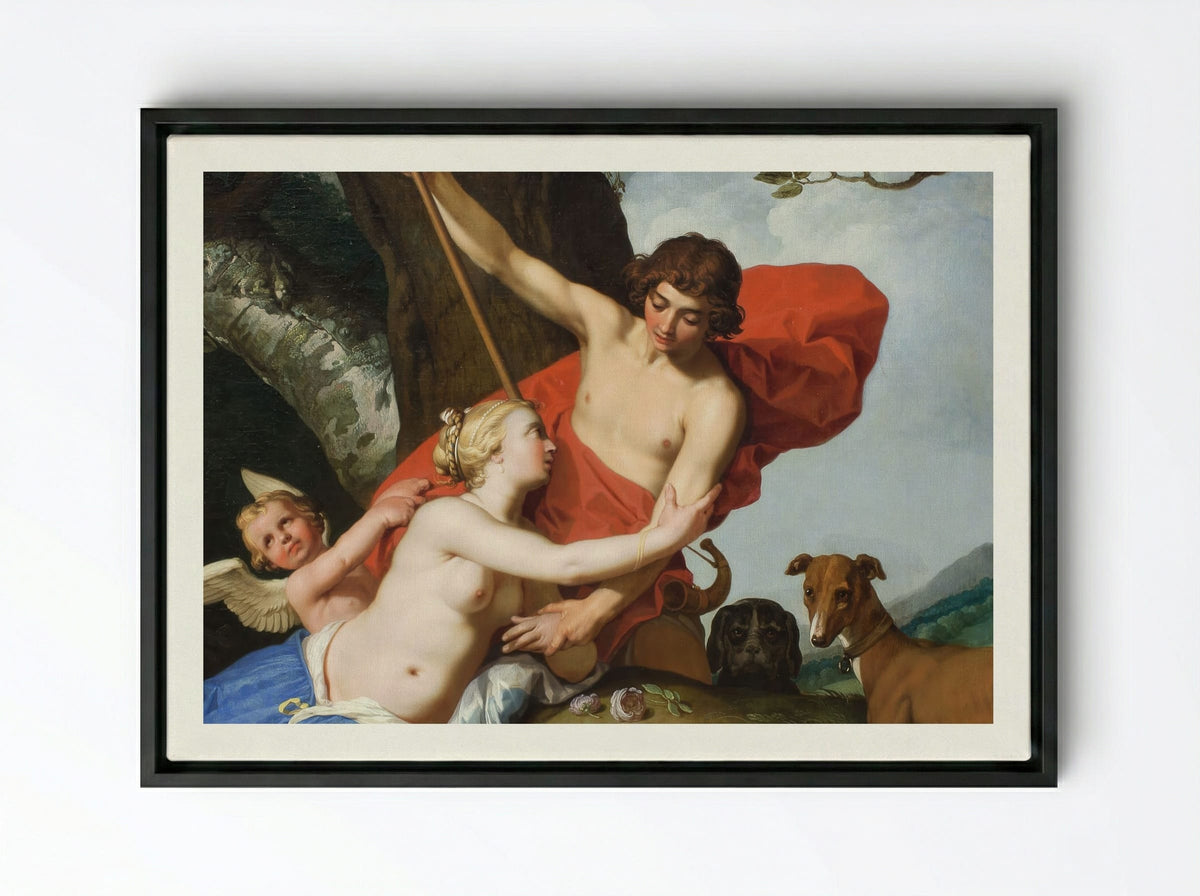 Venus and Adonis - Abraham Bloemaert - Framed Canvas Black