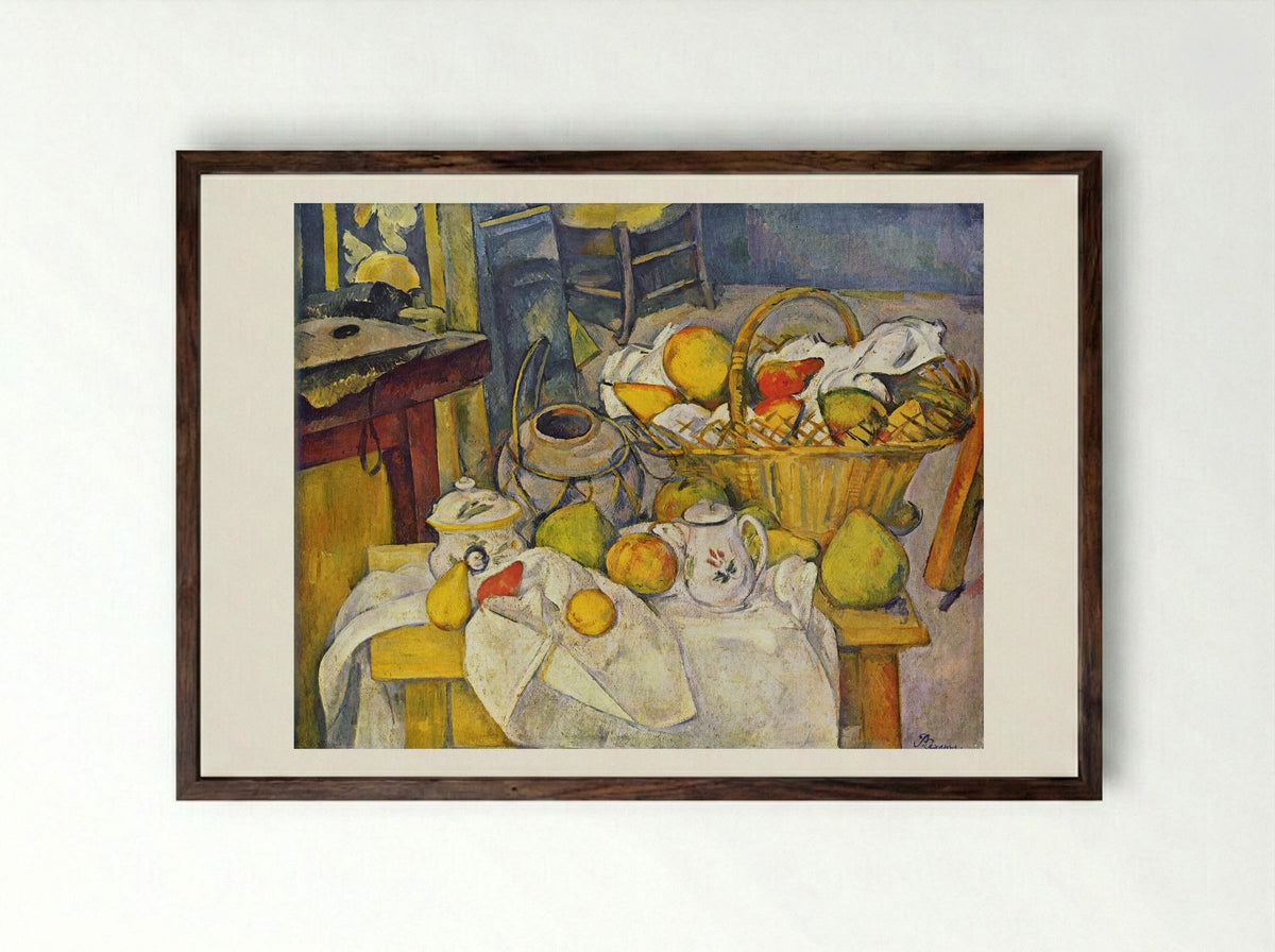 Still Life with Basket - Paul Cézanne - Framed Print Dark Wood