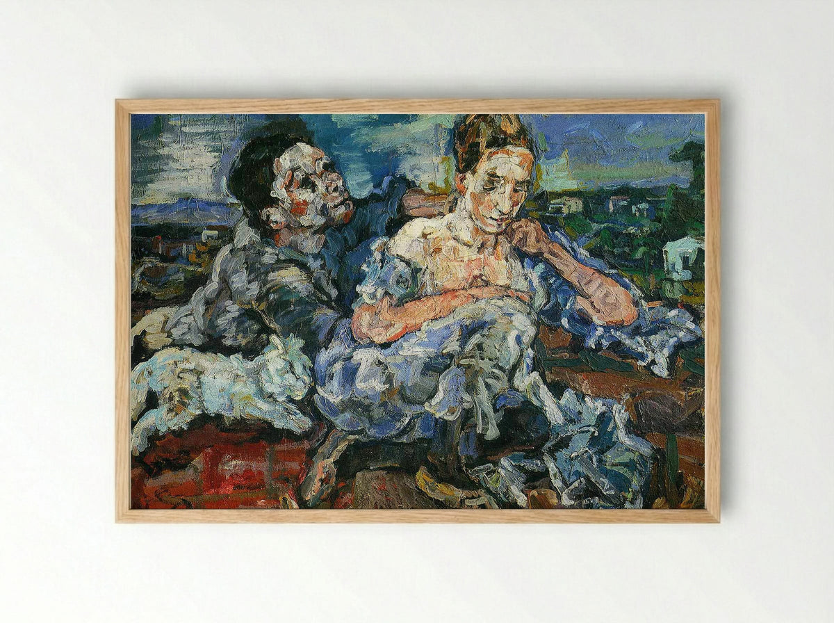 Lovers with Cat - Oskar Kokoschka - Framed Print Wood
