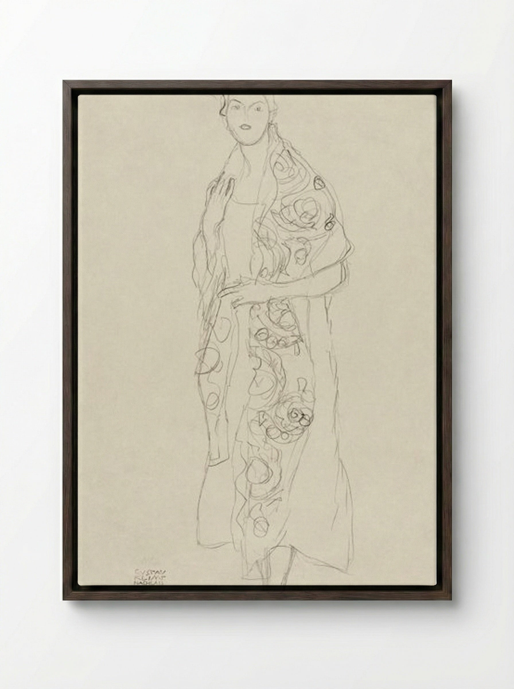 Portrait of a Woman - Gustav Klimt - Framed Canvas Dark Wood