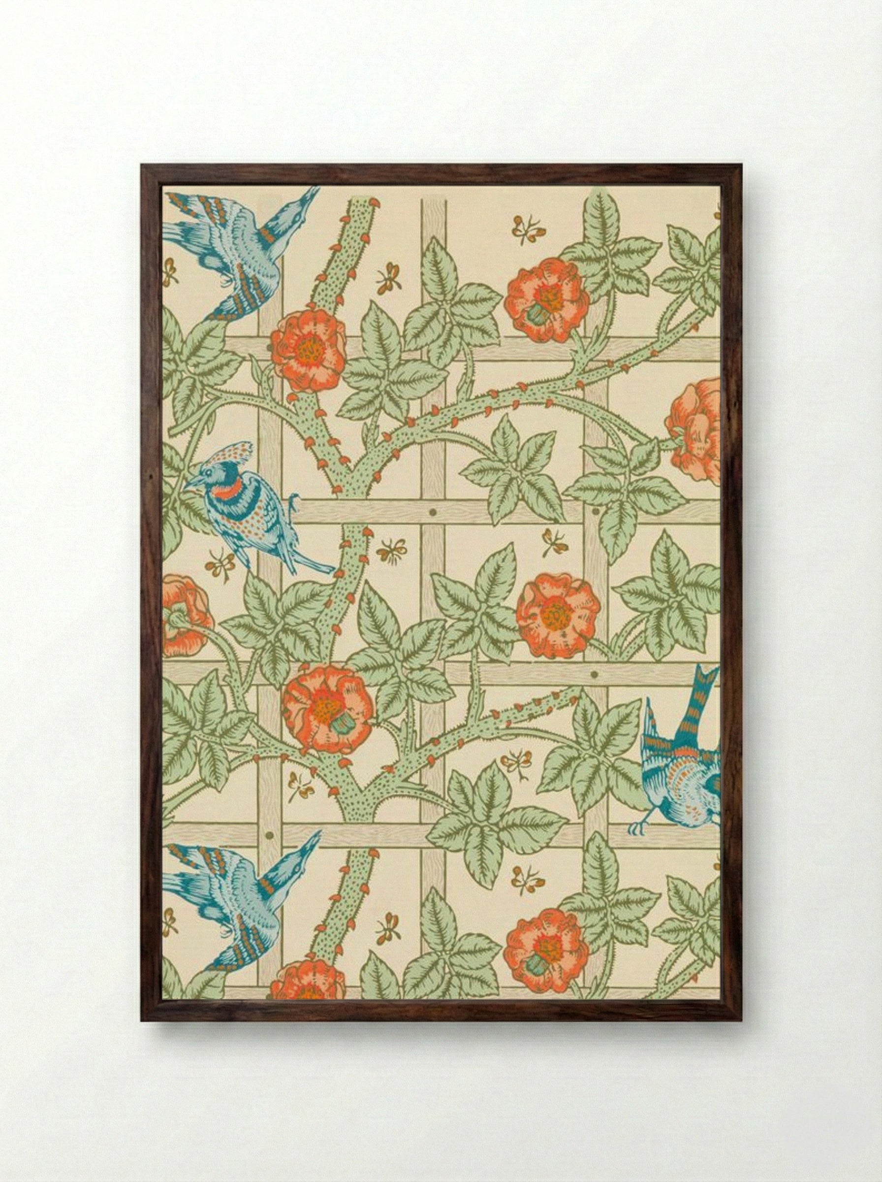 Trellis - William Morris - Framed Print Dark Wood