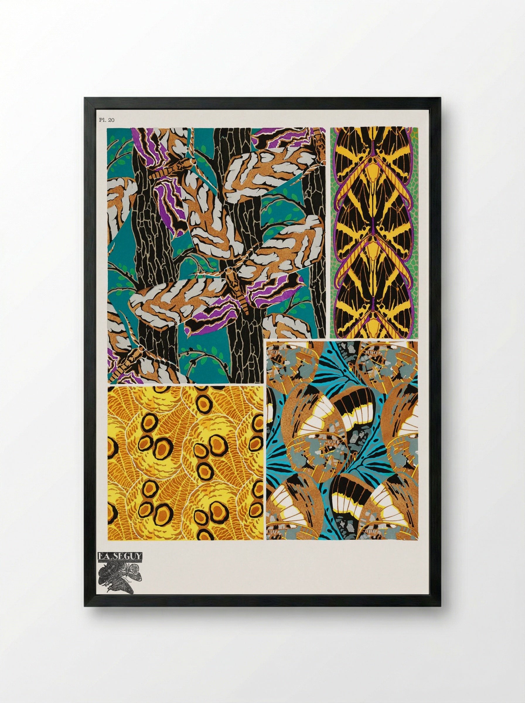 Butterflies Pattern Plate (from Papillons) - Émile-Allain Séguy - Framed Print Black