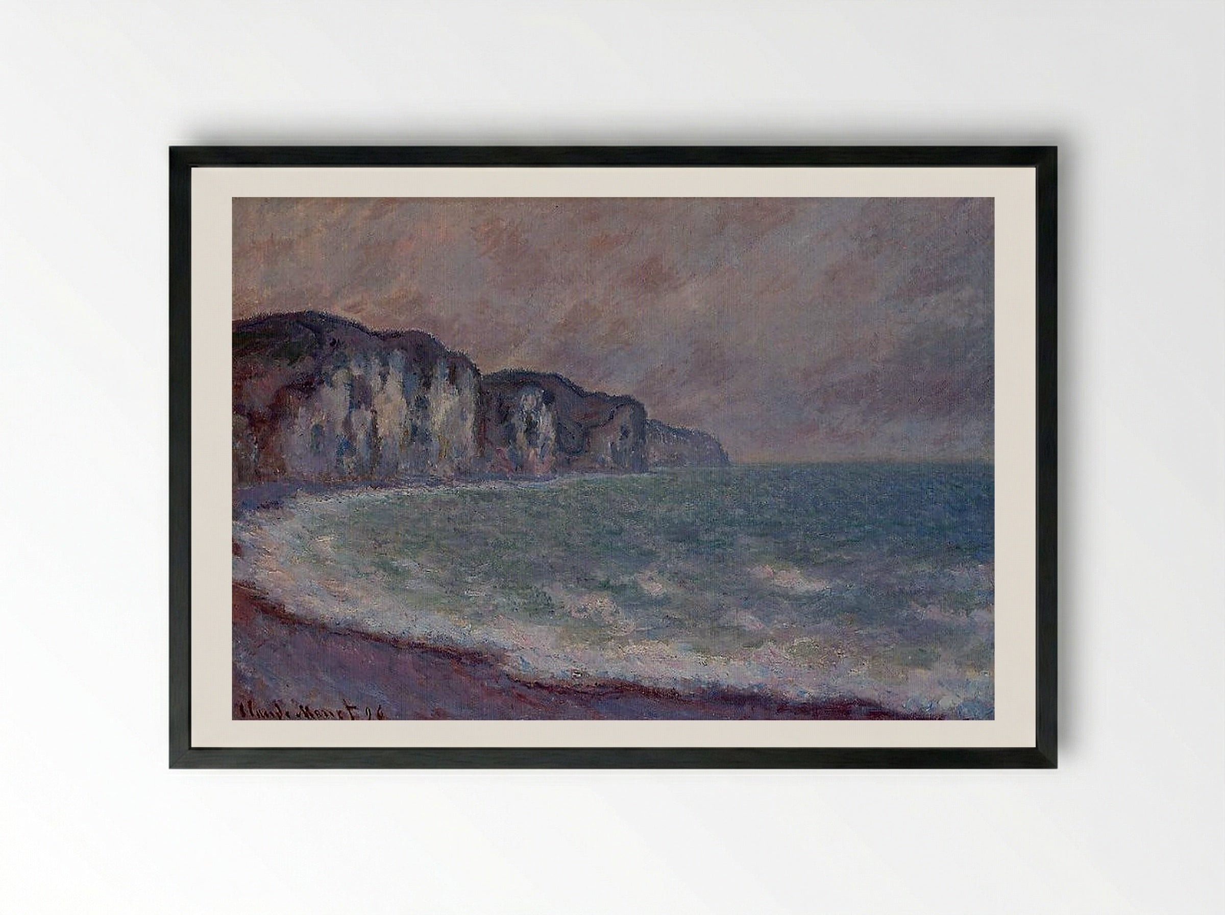 Cliff at Pourville - Claude Monet - Framed Print Black