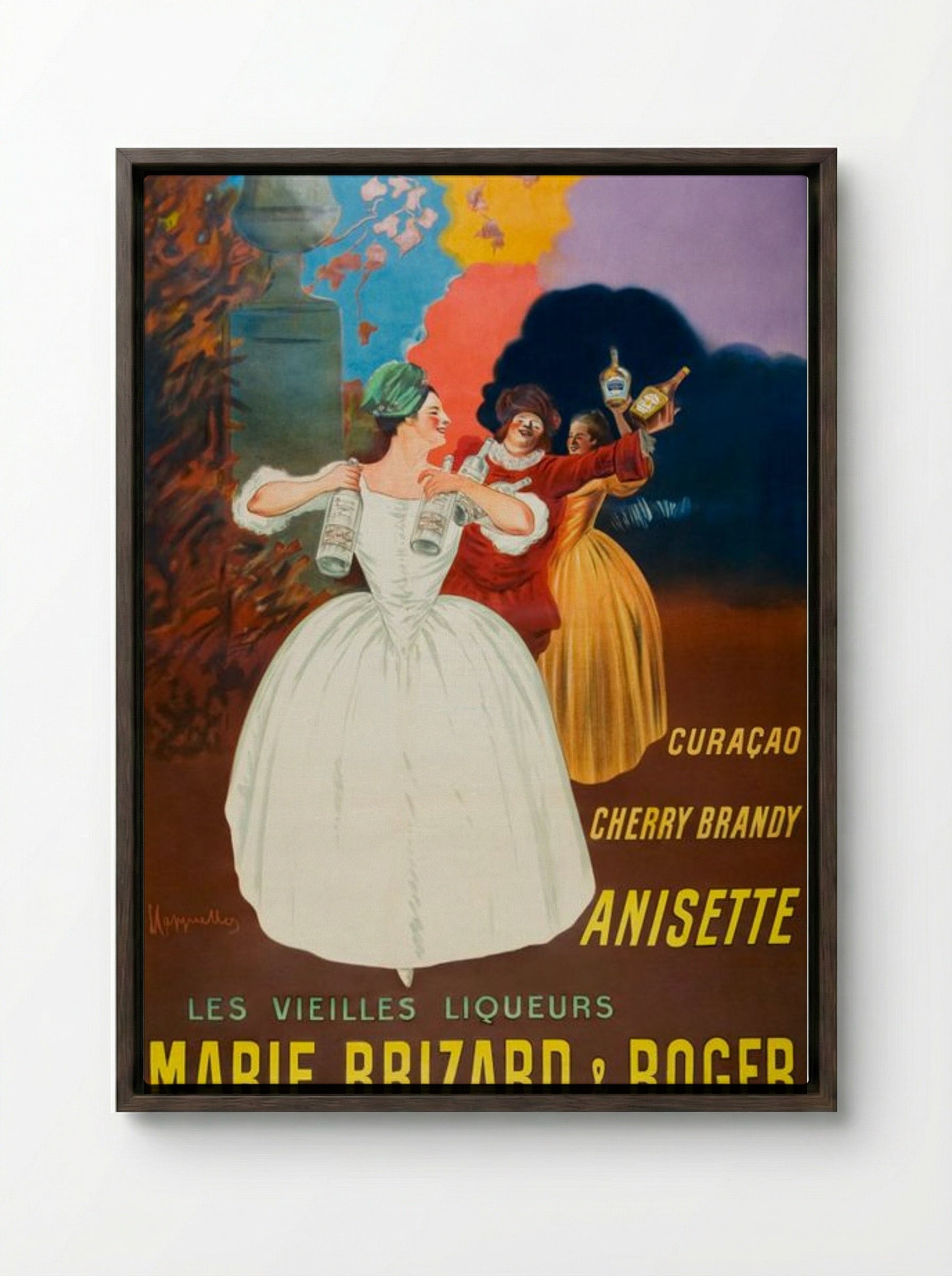 The Old Liqueurs Marie Brizard & Roger - Leonetto Cappiello - Framed Canvas Dark Wood