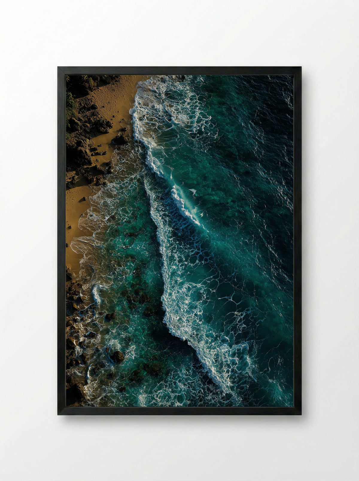 Aerial Shoreline Serenity - Framed Print Black