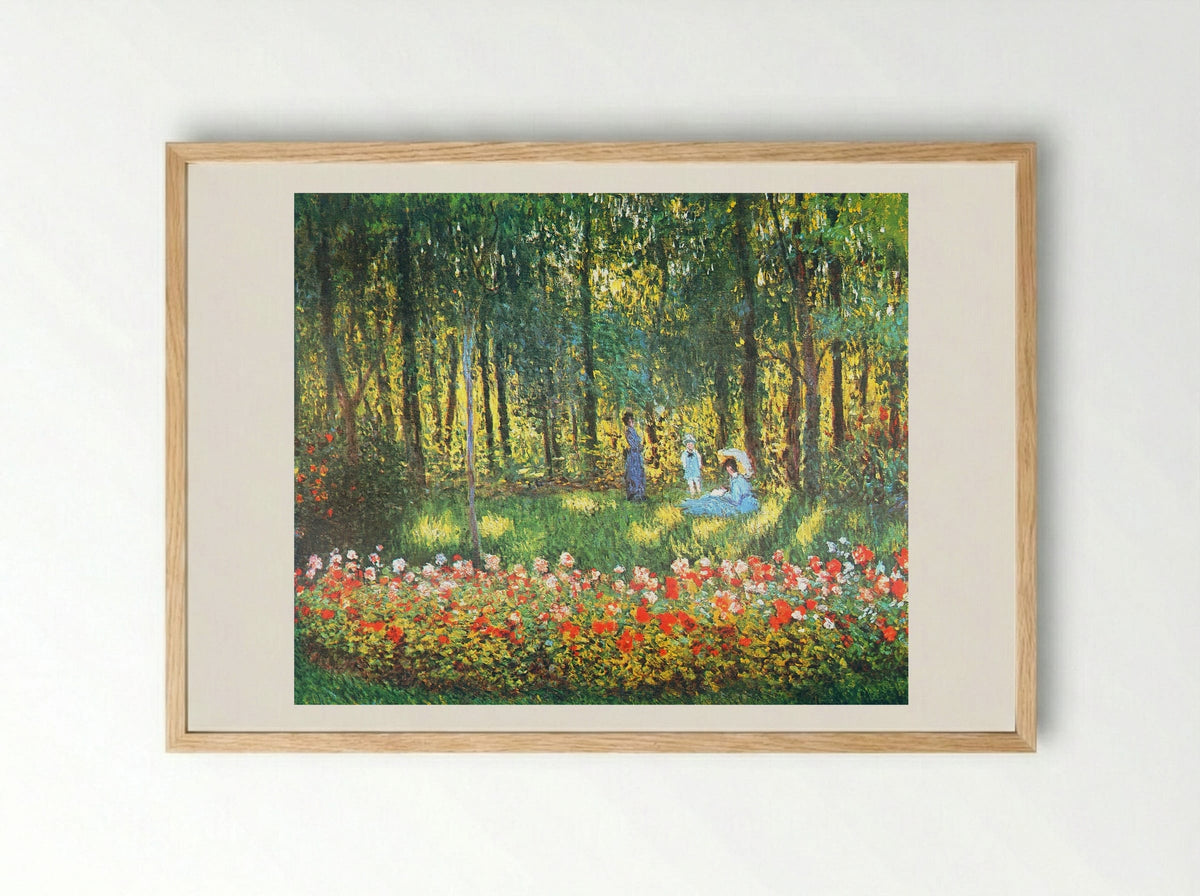 The Artist's Family in the Garden at Argenteuil - Claude Monet - Framed Print Wood