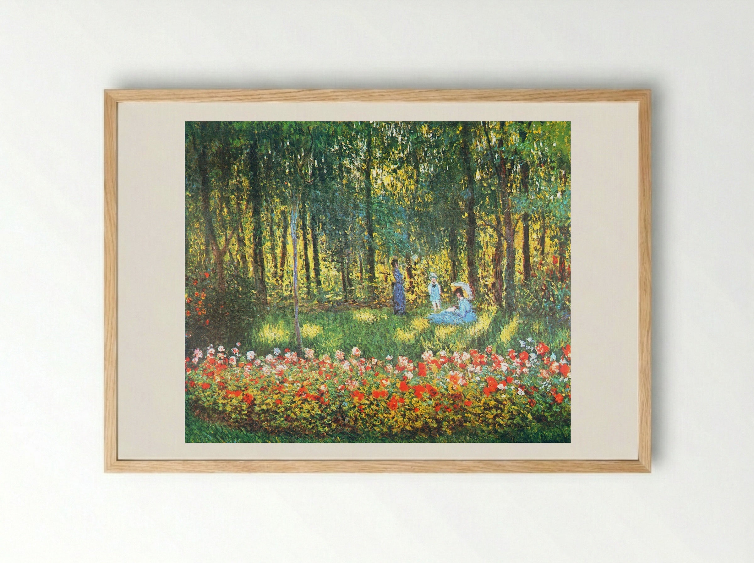 The Artist's Family in the Garden at Argenteuil - Claude Monet - Framed Print Wood