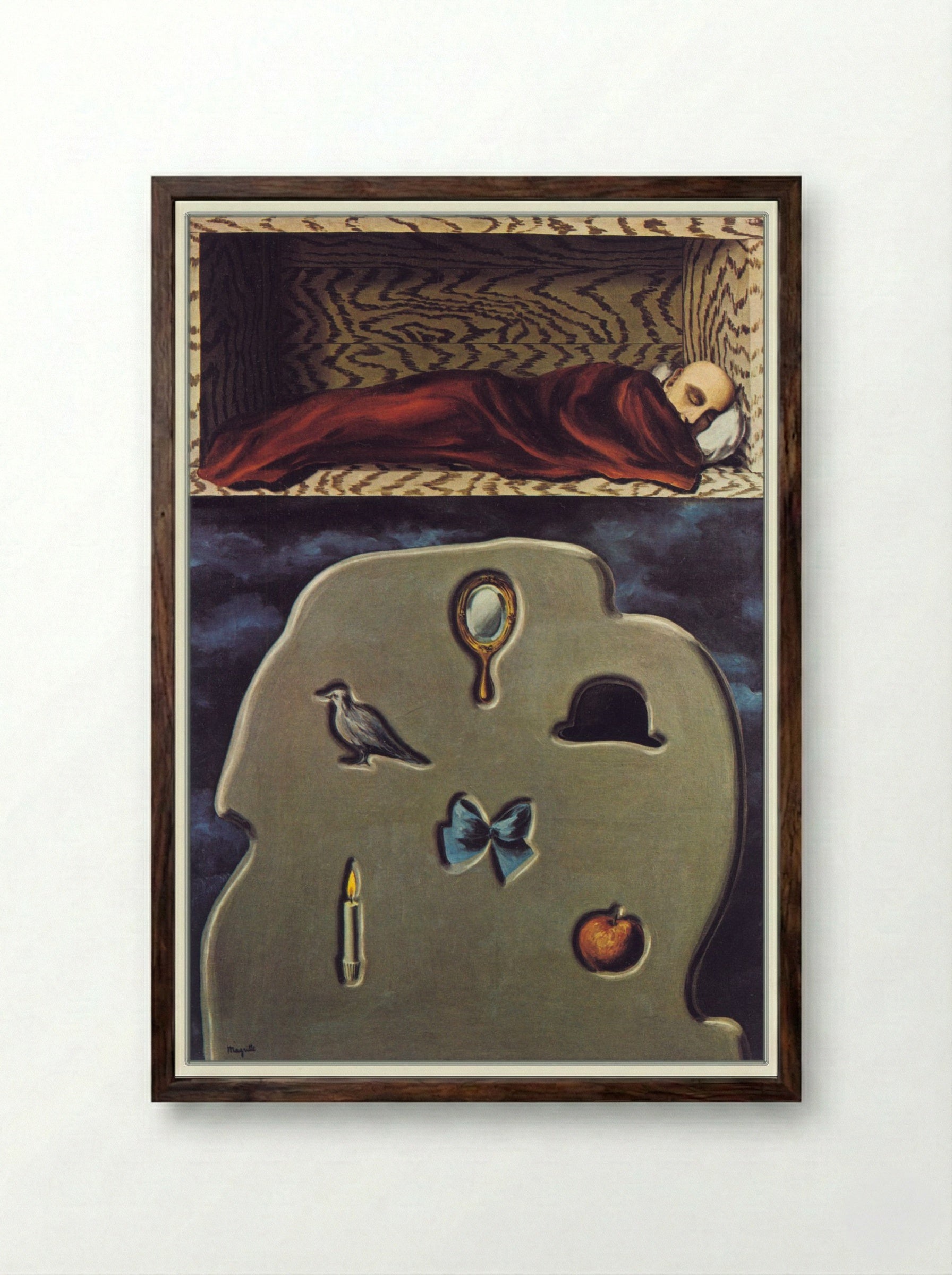 The Reckless Sleeper - René Magritte - Framed Print Dark Wood