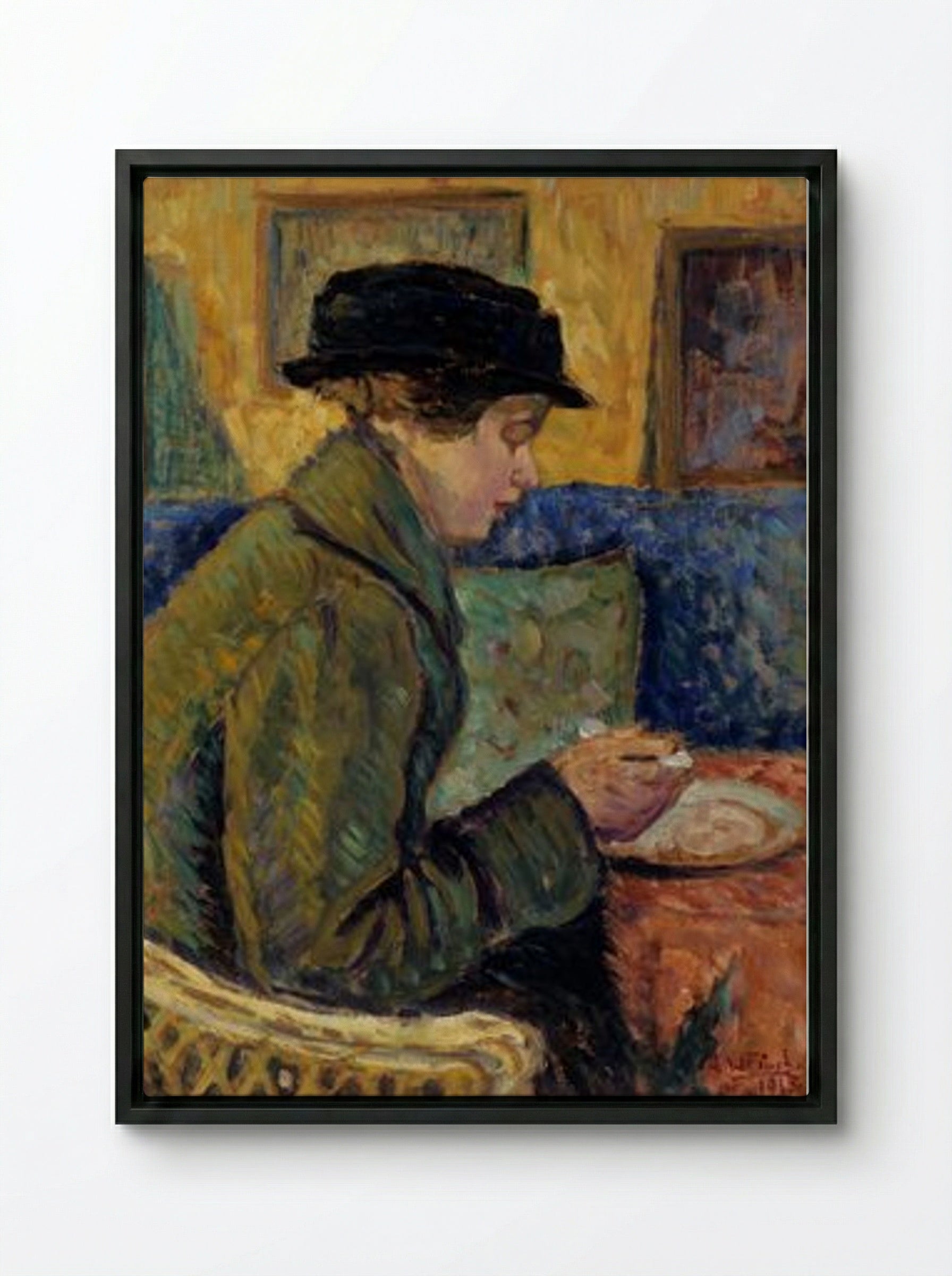 Woman in Profile - Alfred William Finch - Framed Canvas Black