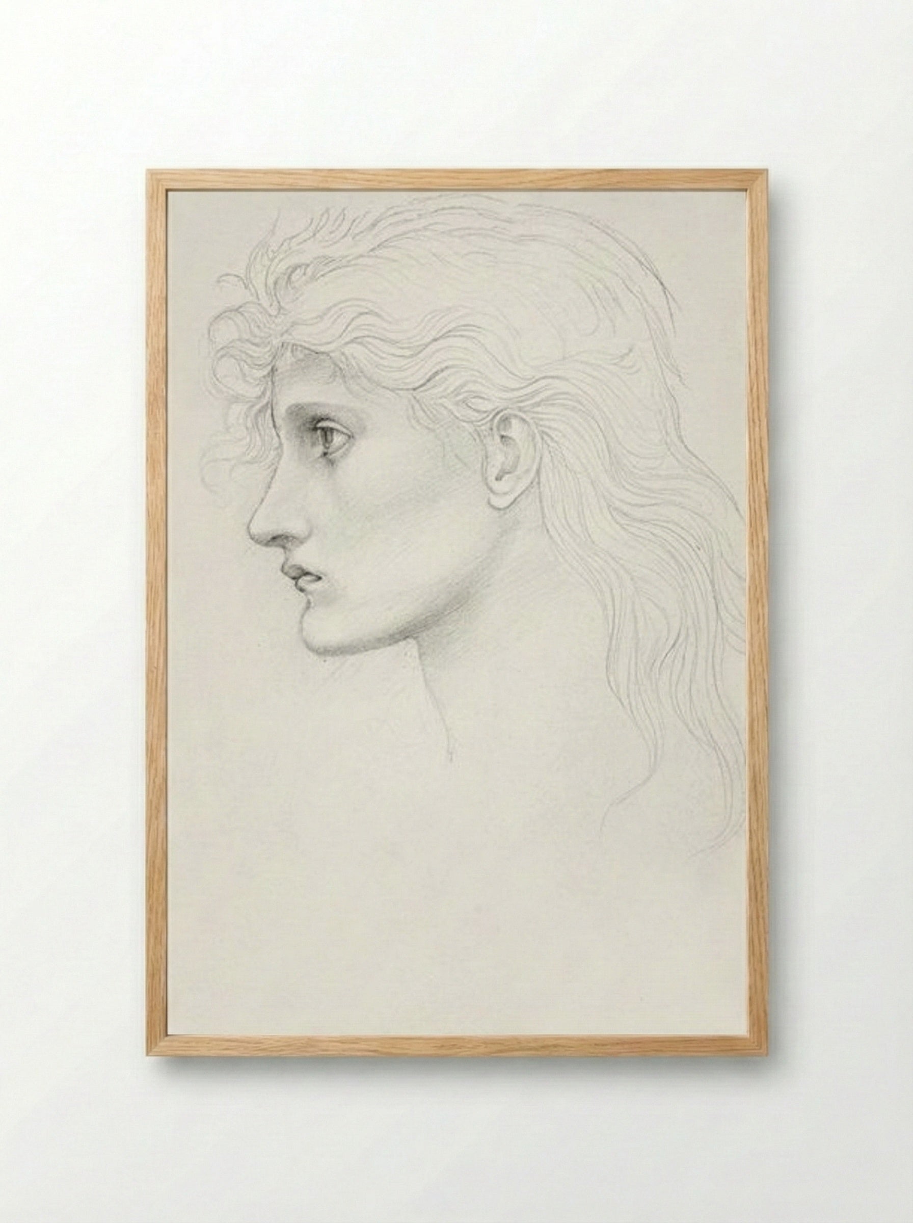 Head of Girl Facing Left - Edward Burne-Jones - Framed Print Wood