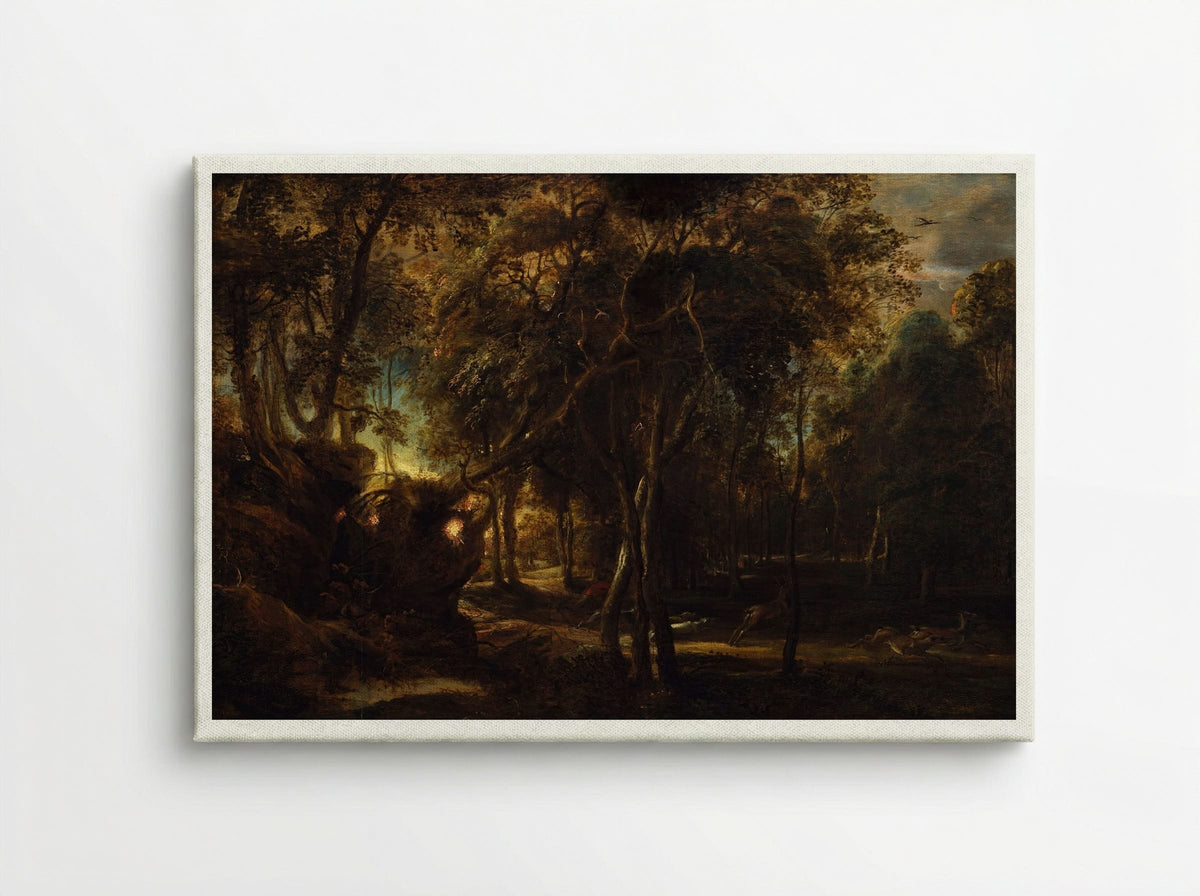 A Forest at Dawn with a Deer Hunt - Peter Paul Rubens - Canvas