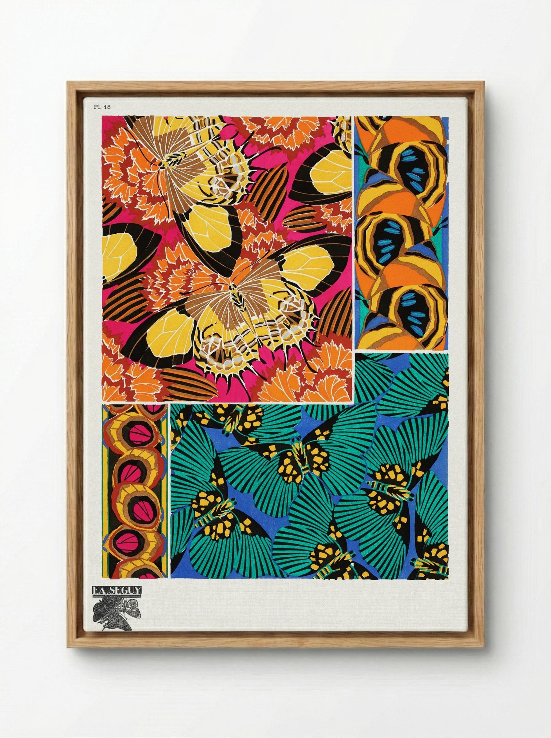 Papillons, Plate 18 (Butterfly Pattern) - Émile-Allain Séguy - Framed Canvas Wood