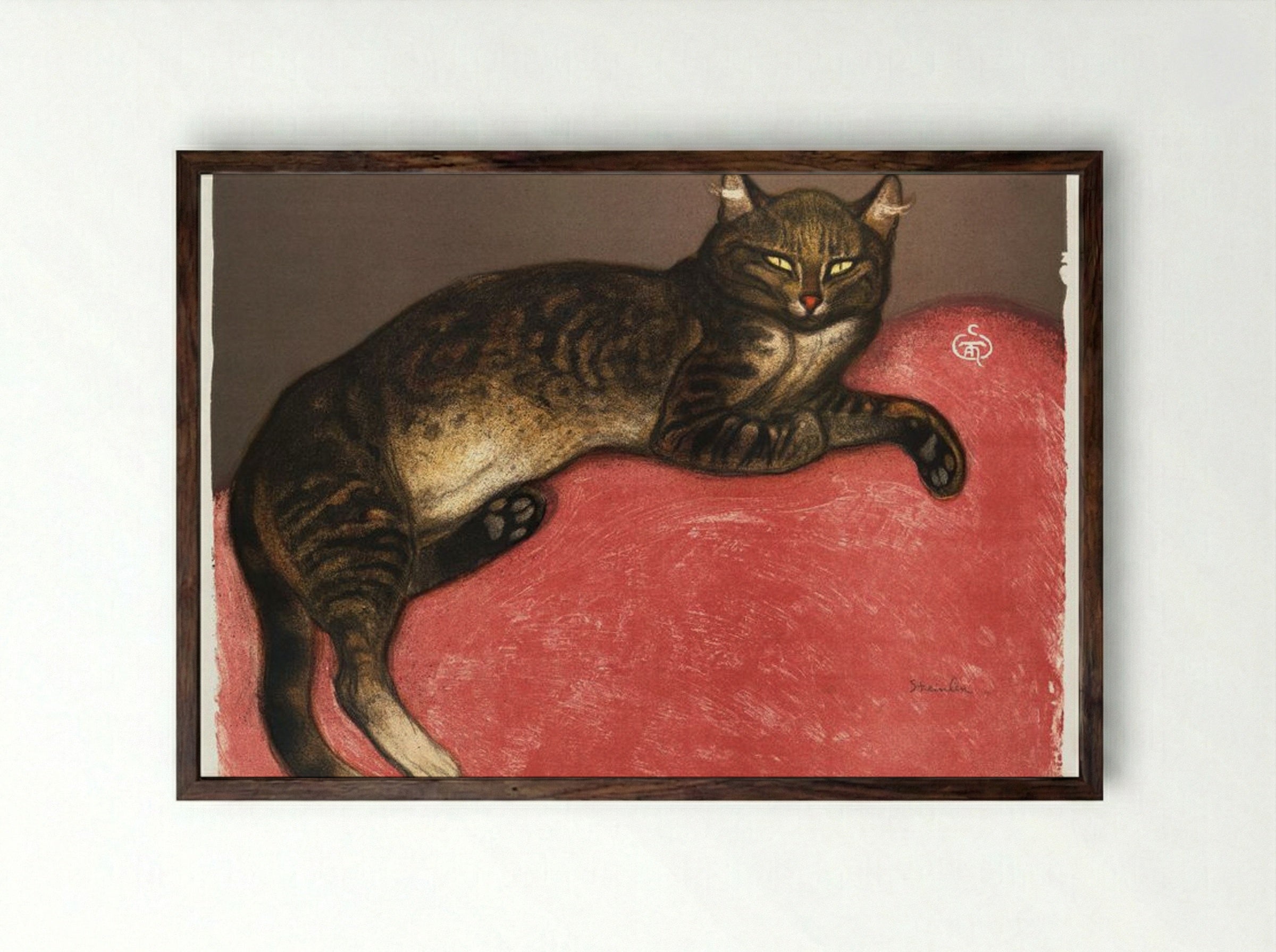 L'Hiver, Chat sur un Coussin - Théophile Alexandre Steinlen - Framed Print Dark Wood