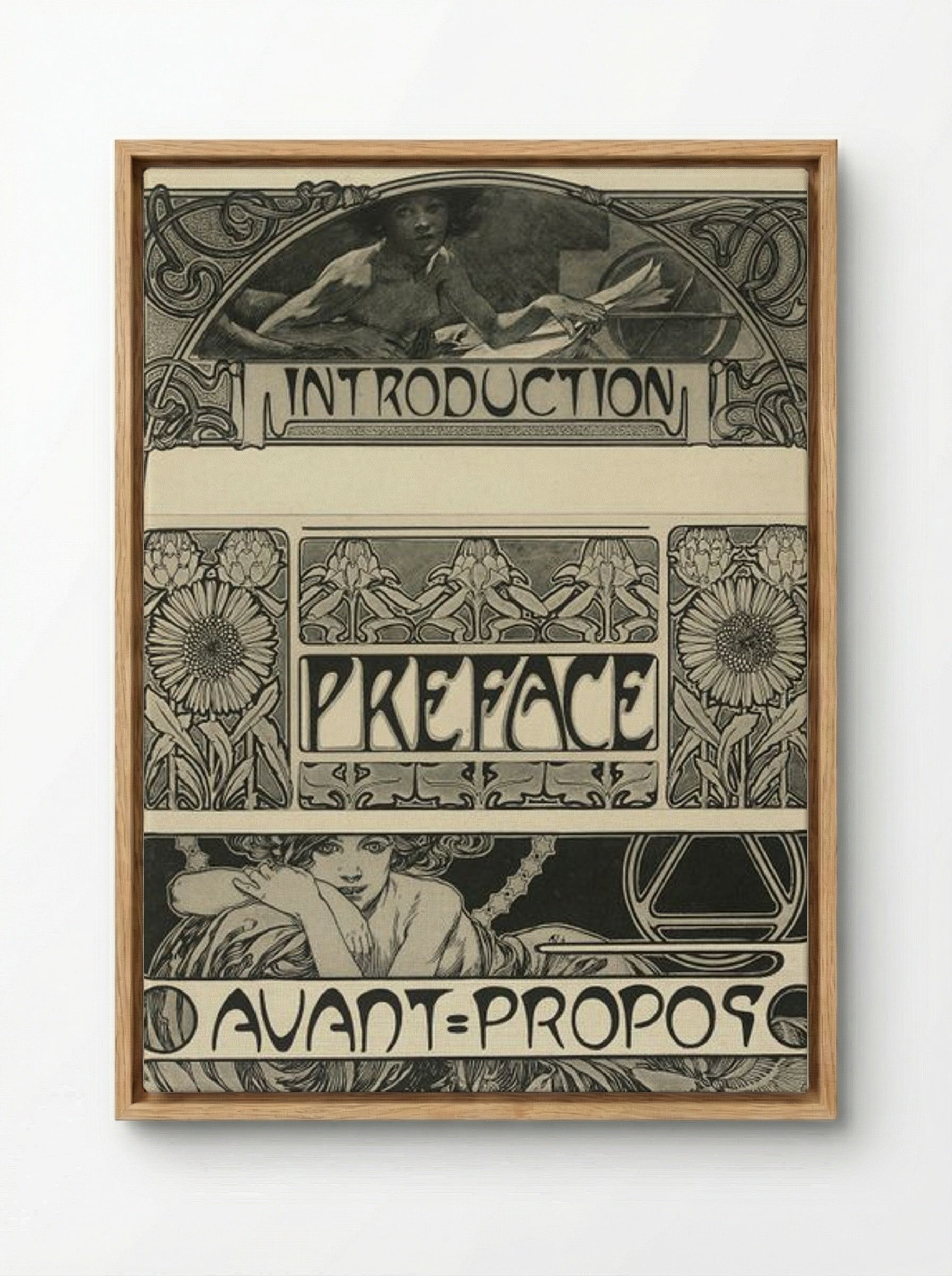 Page Design with Female Figures and Floral Motifs - Alphonse Mucha - Framed Canvas Wood