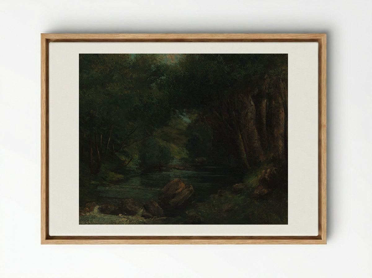 A Brook in the Forest - Gustave Courbet - Framed Canvas Wood