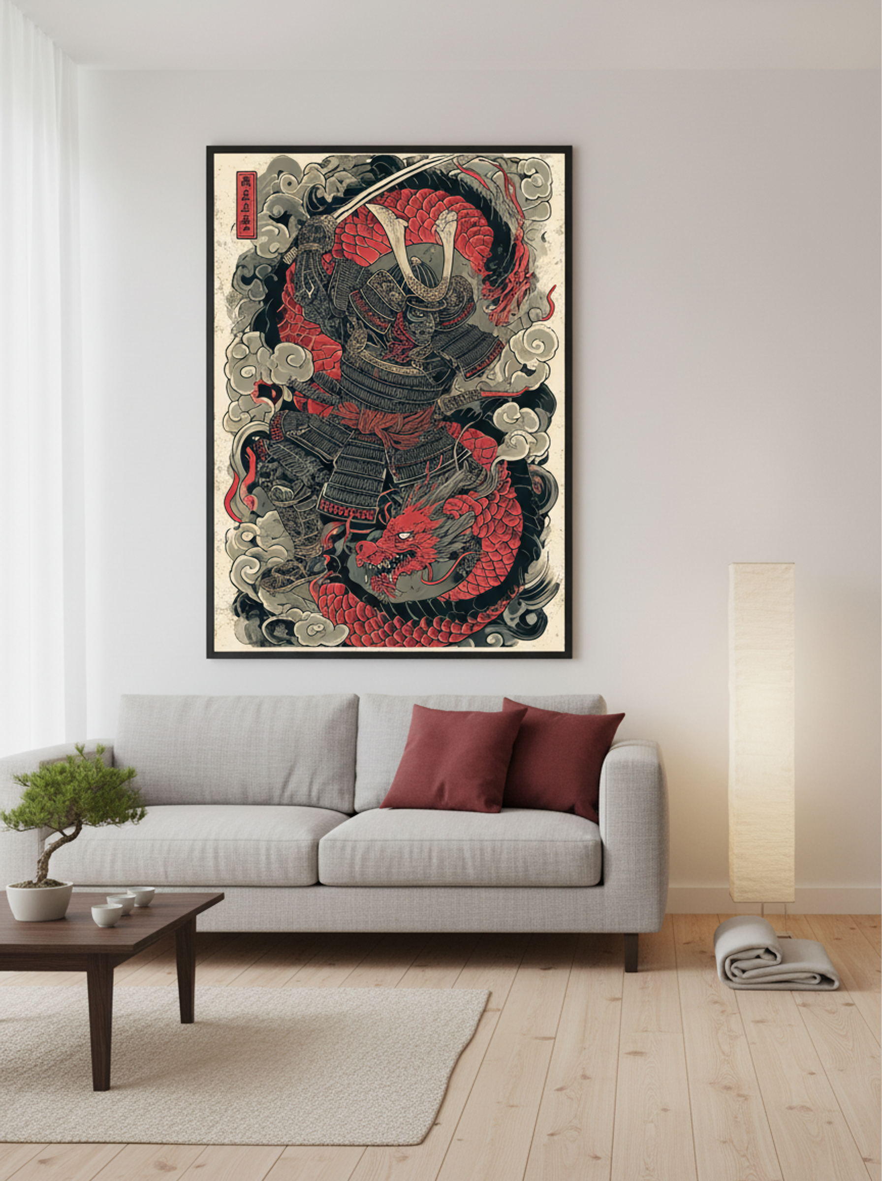 Samurai and Dragon - Japanese Warrior Art Print - Lifestyle