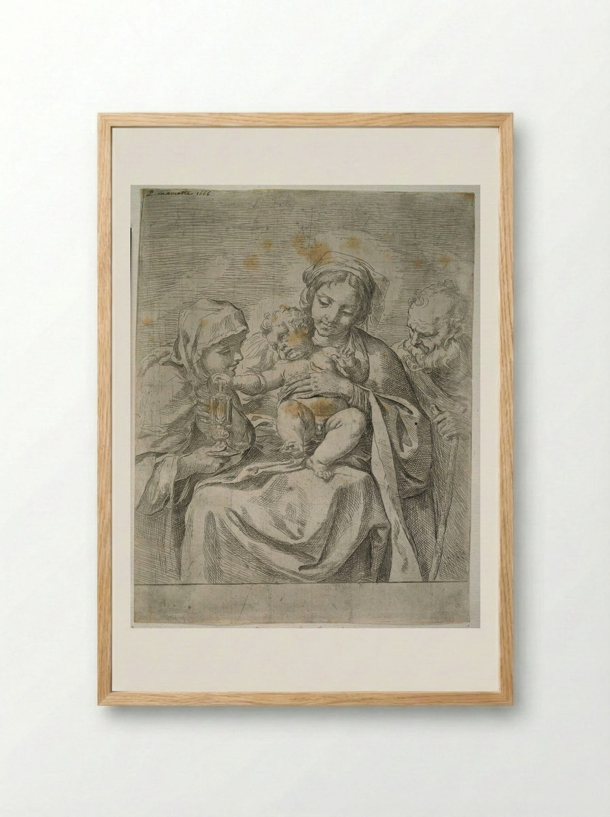 Holy Family with Saint Clare - Guido Reni - Framed Print Wood